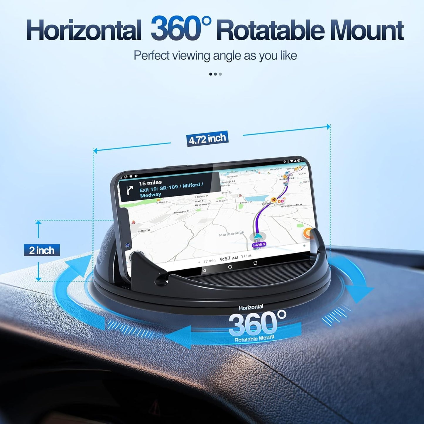 Loncaster [2 Pack] Car Phone Holder Mount, [Horizontal 360° Rotatable] Silicone Phone Mount for Car Dashboard, Hands Free Cell Phone Holder Compatible with iPhone 16 15 14 13 12 Pro Max