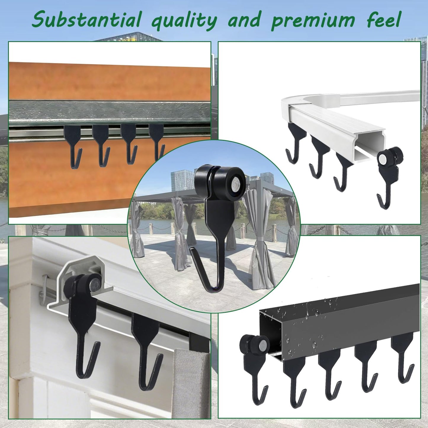 HGroCA Gazebo Curtain Hooks, Metal 36Pcs Steel Track-Hooks with Wheel Replacement for Canopy Mosquito Net Balcony Awnings