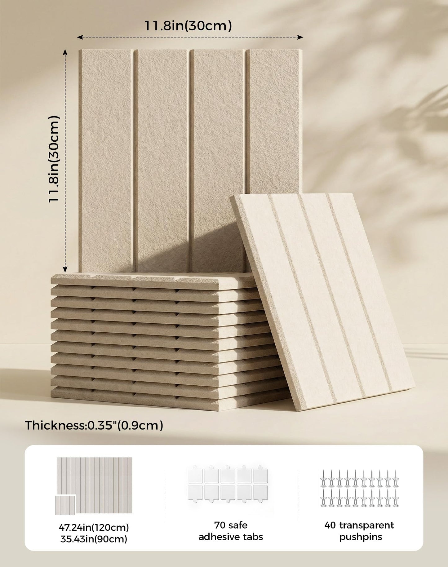 Aothia 12 Pack Felt Bulletin Board Tiles, 48x36 Modular Pin Board for Walls, 0.2" Thick Cork Board Alternative for Office & Classroom, 70 Adhesive Tabs & 40 Pushpins Included (Oatmeal)
