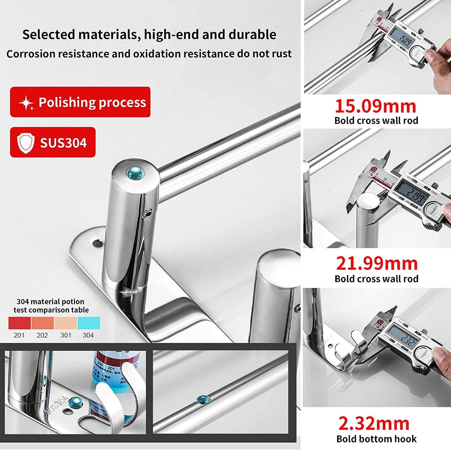 Towel Bars Towel Hanger Freely Retractable 20-30 Inch Stainless Steel Bath Towel Rack Strong Adhesive Bathroom Wall-mounting Free mounting Hole-Installing washroom Kitchen Space Saving 3 Bars