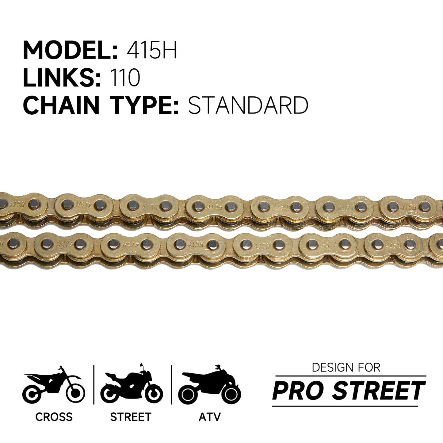 HILAKE 415H Motorcycle Chain 110 Links Non O-Ring with Connecting Master Link and Breaker Tool Heavy Duty Drive Chain for Motorcycle Bicycle Go Kart Mini Trail Bike (415H-110L)