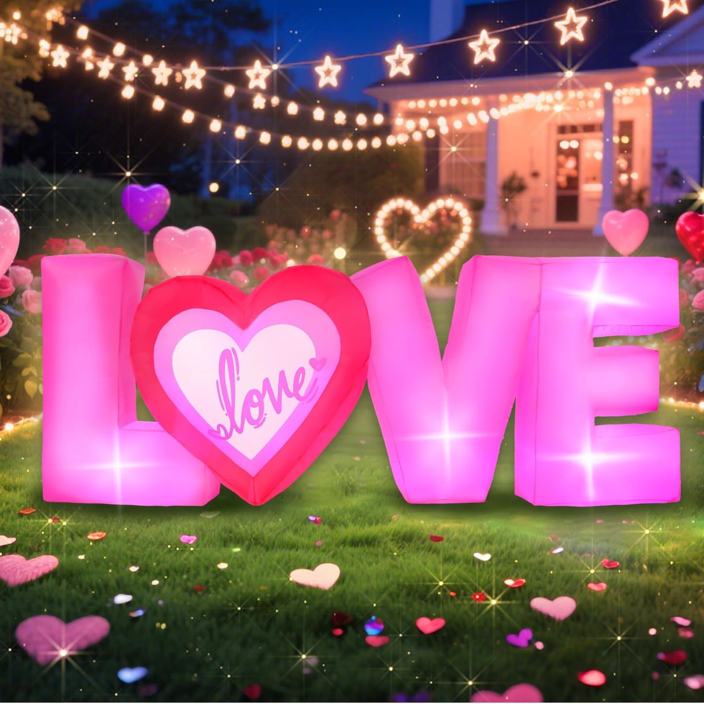 7FT Pink Love Letter Inflatables Valentines Day Outdoor Decorations Large Valentine Blow Up with Bulit-in Led Lights Wedding Proposal Anniversary Party Yard Lawn Garden Indoor Romantic Décor