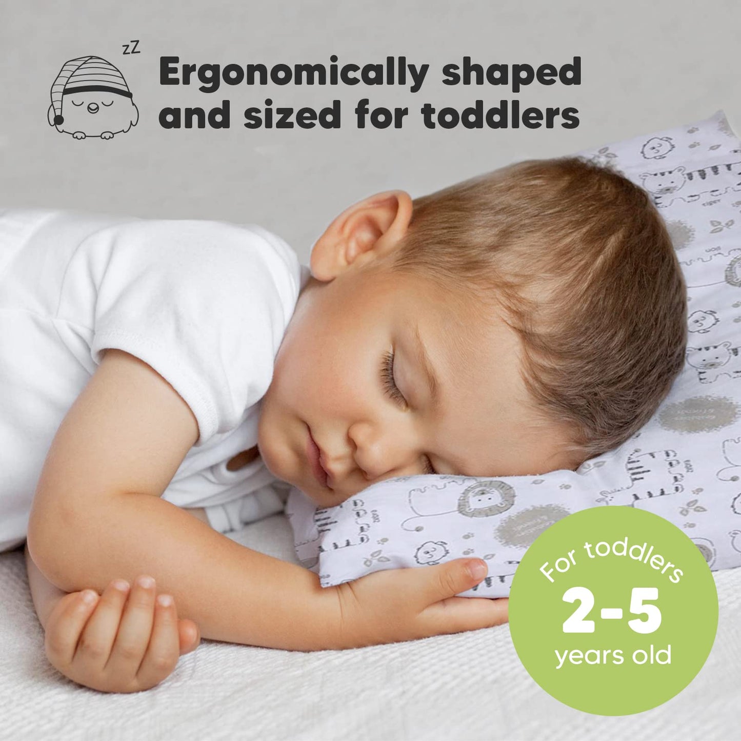 Toddler Pillow with Pillowcase - 13x18 My Little Dreamy Kids Travel Bed Pillows for Sleeping, Organic Cotton Small Pillowcase, Soft & Breathable, Machine Washable, Toddlers 2-5 Years Old (KeaSafari)