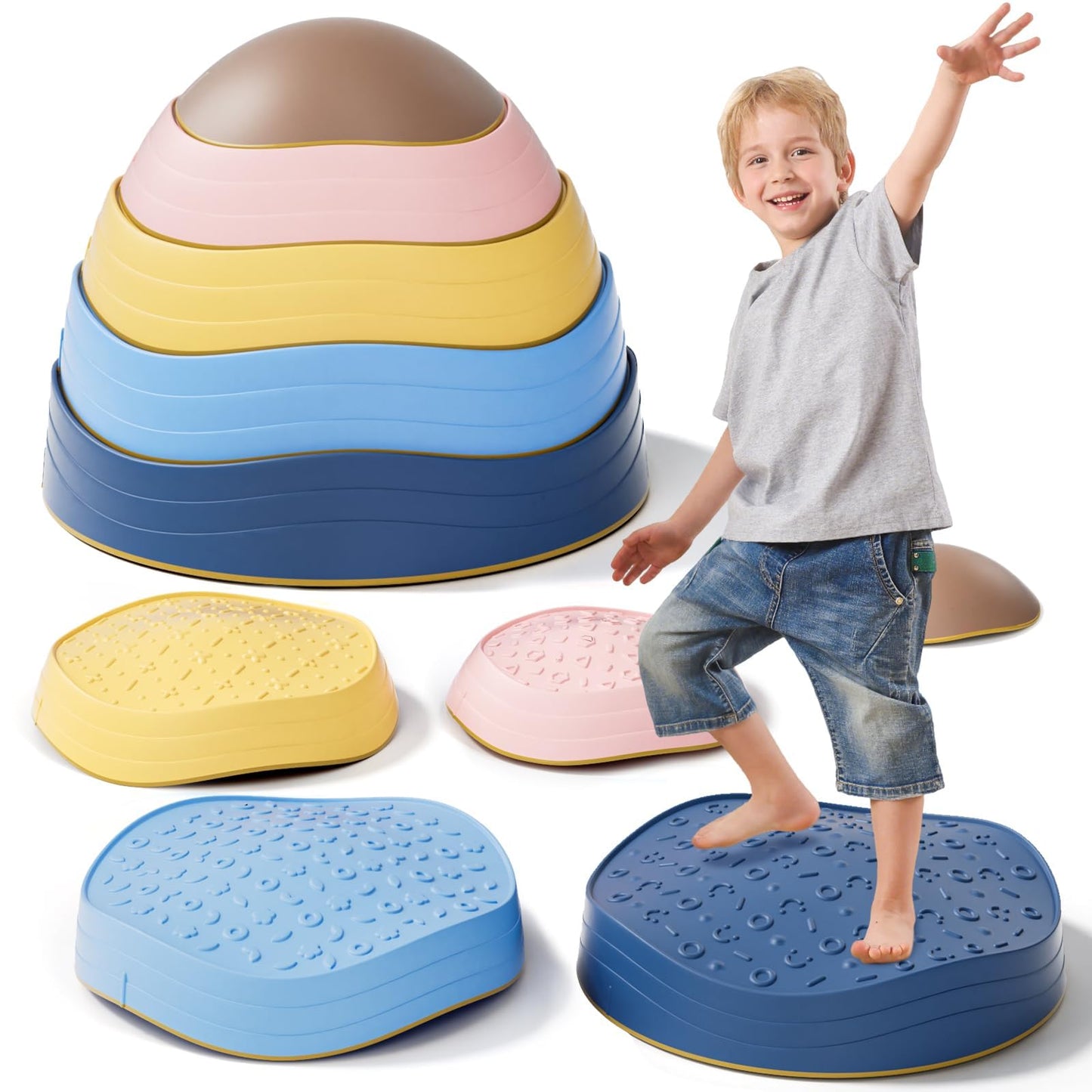 KidBloom Balance Stepping Stones Kids, Sensory Toys for Autism, Outdoor Toys Kids 3-5, Non-Slip Balance Stones for Obstacle Course, Includes Waterproof Storage Bag