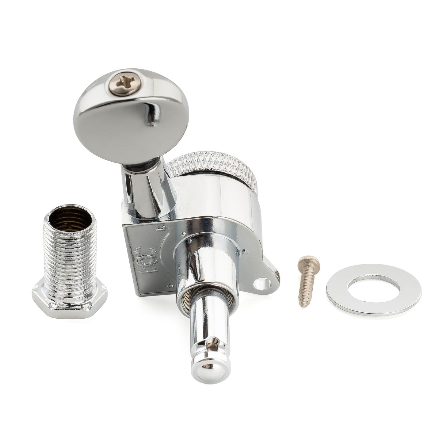 Musiclily Pro Left-Handed 6-in-line 18:1 Ratio Full Sealed Locking Machine Heads Tuners Tuning Pegs Keys with Vintage Oval Button 45 Degree Screw for Strat Tele Style Electric Guitar, Chrome