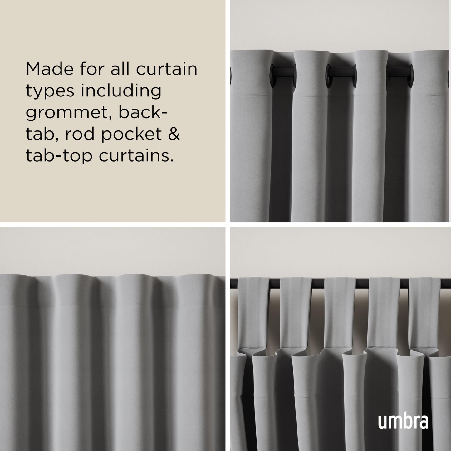 Umbra Cappa Modern 1" Curtain Rod, Includes 2 Matching Finials, Brackets & Hardware, 66” to 120”, Black