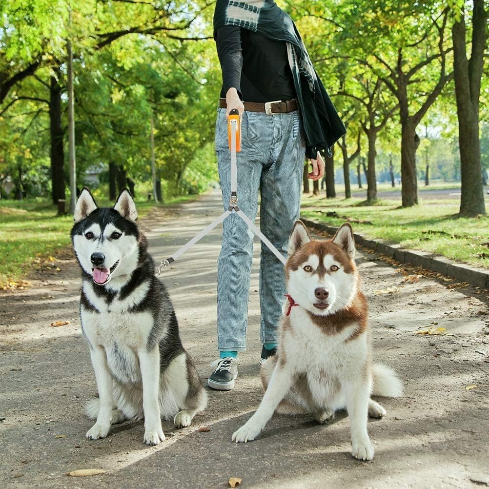 KOOLTAIL Dual Retractable Dog Lead for Two Dogs up to 110 lbs, Heavy Duty Double Head 16 ft Flexi Expandable 360° Tangle-Free One Button & Lock Brake Dog Lead for Small Medium Orange