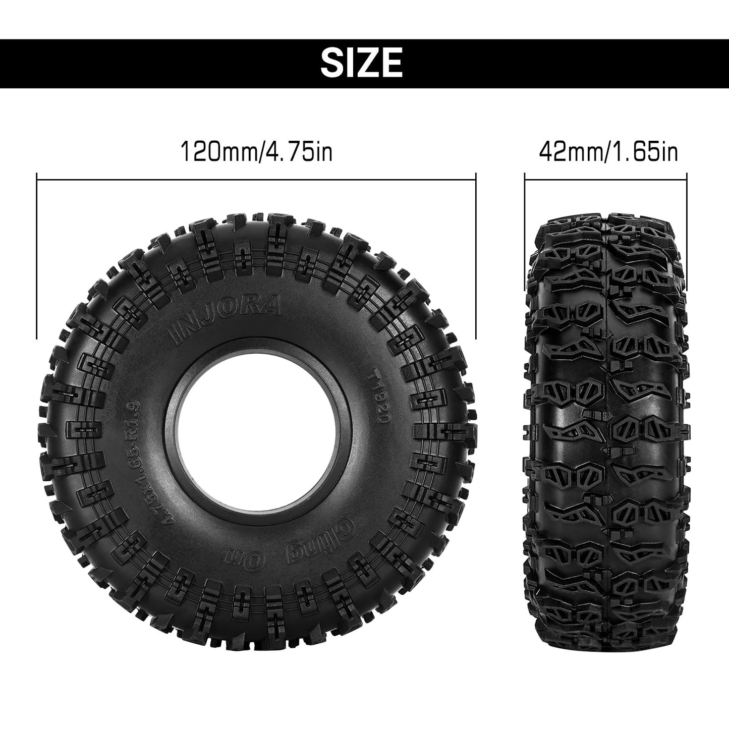 INJORA S5 1.9" Cling On Tires 120 * 42mm for 1/10 RC Crawler Upgrade(T1920)