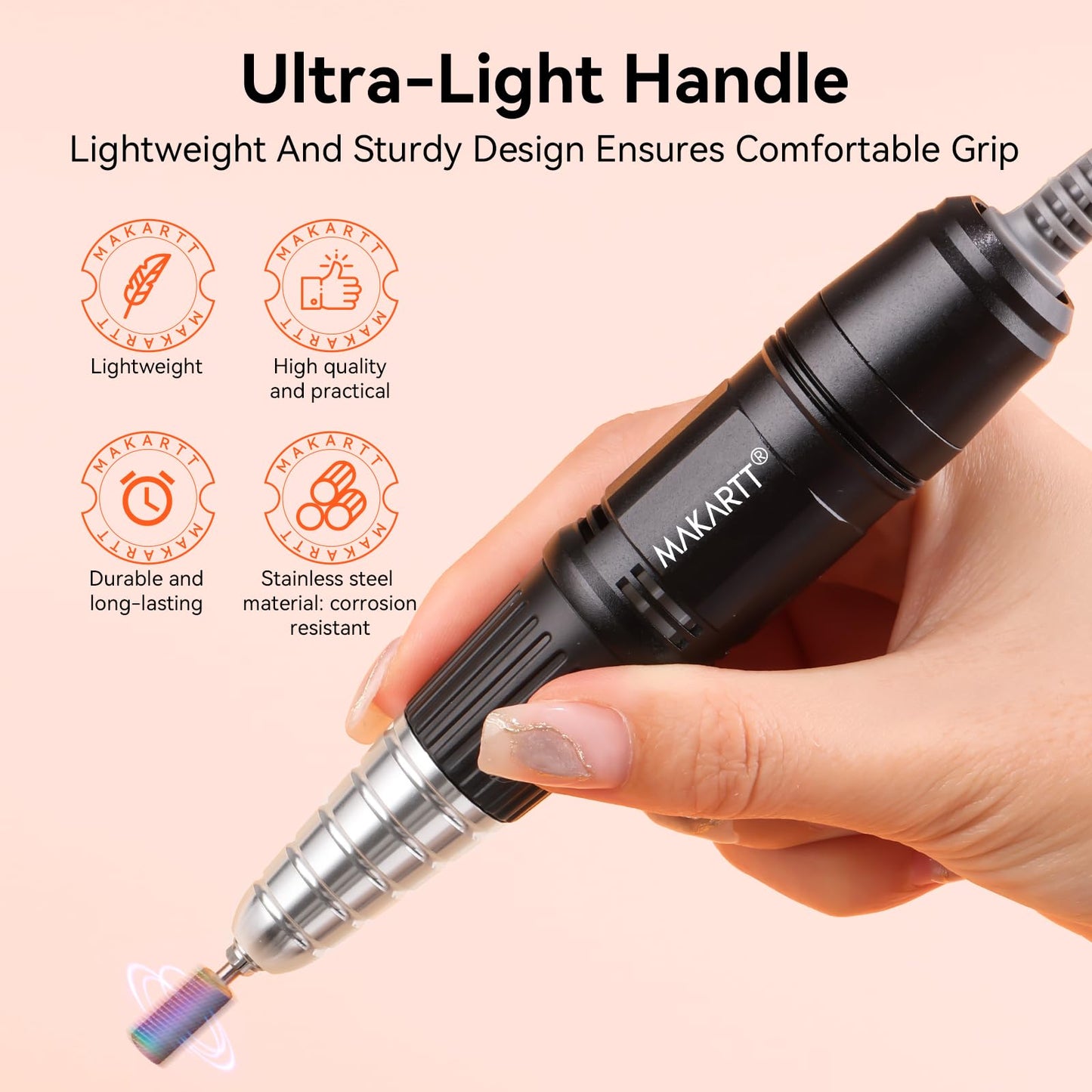 Makartt Nail Drill Handpiece for Up200 Machine:Professional Electric File Remove Gel Polish Poly Nail Gel Black