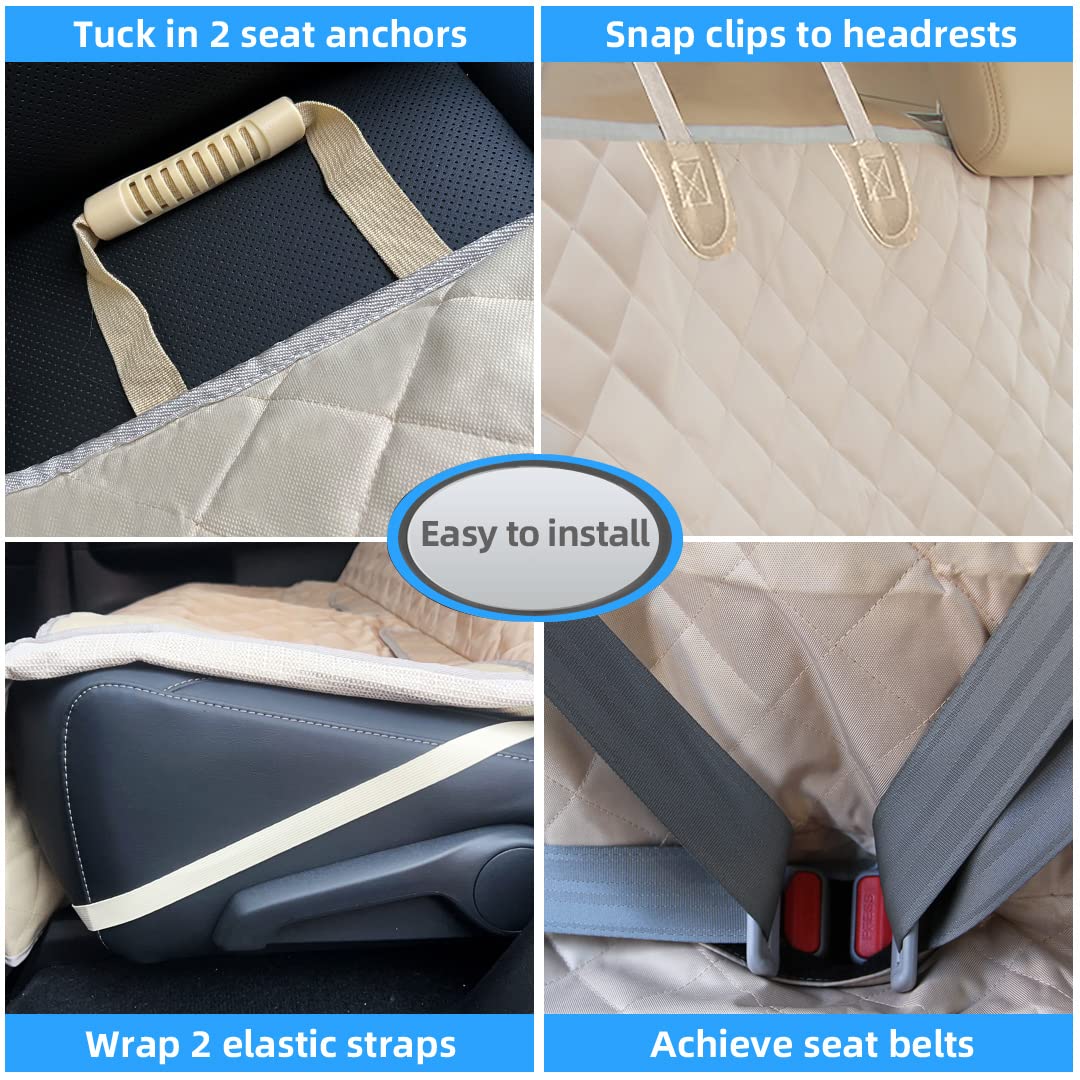 Bark Lover Dog Car Seat Cover for Back Seat Waterproof Backseat Protector, Nonslip Rear Seat Cover for Kids,Universal Size Fits Cars Trucks SUVs (Beige)