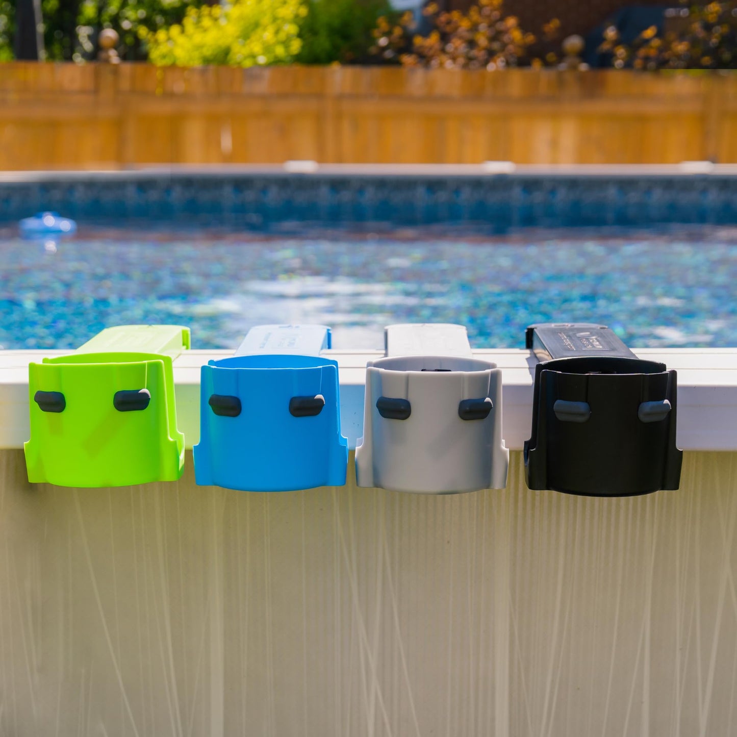 2-Pack Cup Holders for Above Ground Pool | Adjustable Drink Holder for Square Top Pools Only | Blue | Must-Have Pool Accessories | Use for Boat, Deck, Balcony | Made in Canada