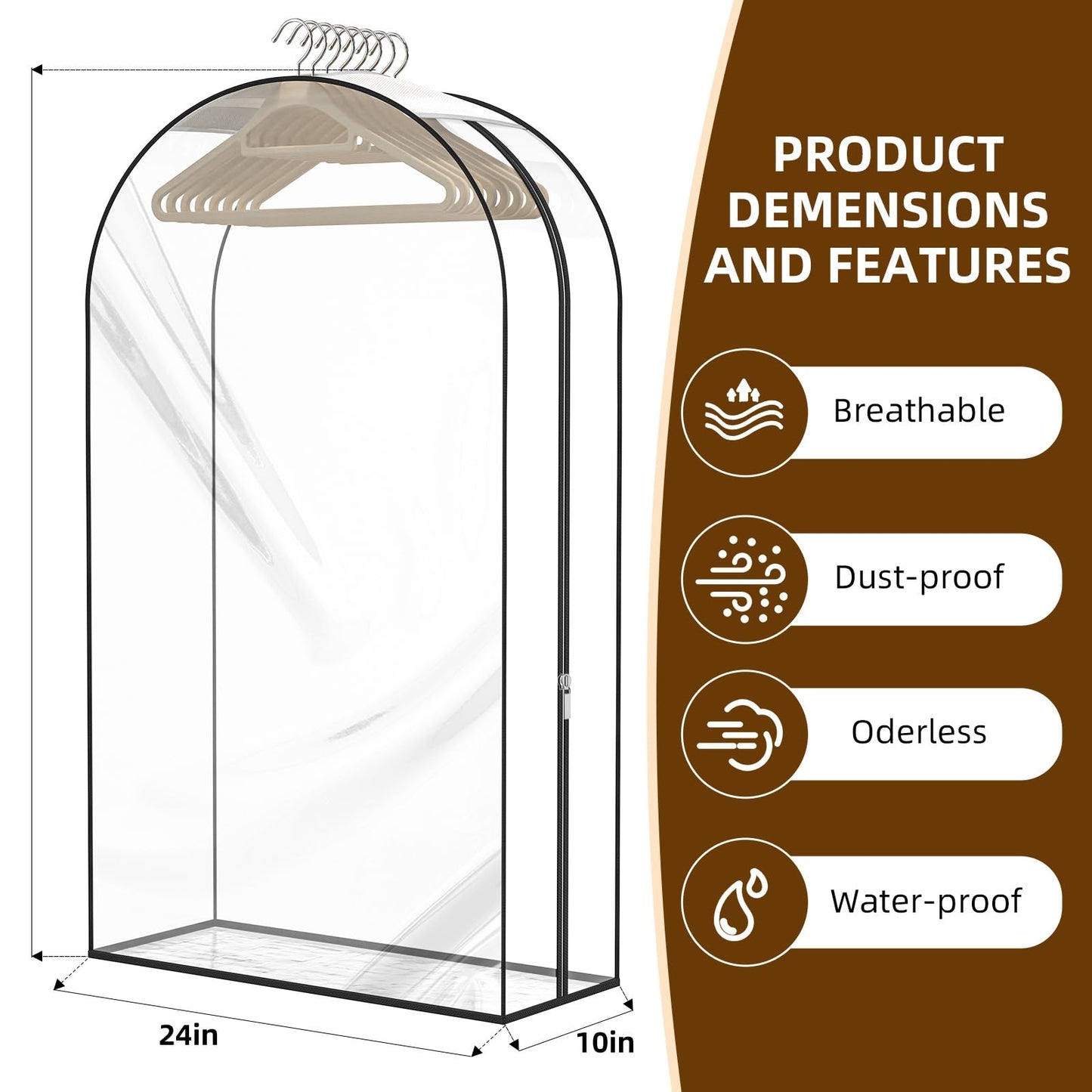 Jollygleam Upgraded Thickened Clear Garment Bags for Hanging Clothes 4 Packs, 10“ Gusseted Clothes Hanging Storage Bags for Closet, Shirts, Coats, Dresses (40 & 50 inch)