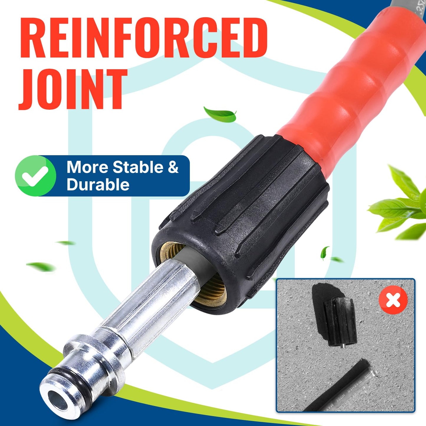 YAMATIC Super Flexible Pressure Washer Hose 50 FT X 1/4" 3200 PSI, Kink Resistant, Heavy Duty Power Washer Replacement Hose with M22-14mm x 3/8" Quick Connect