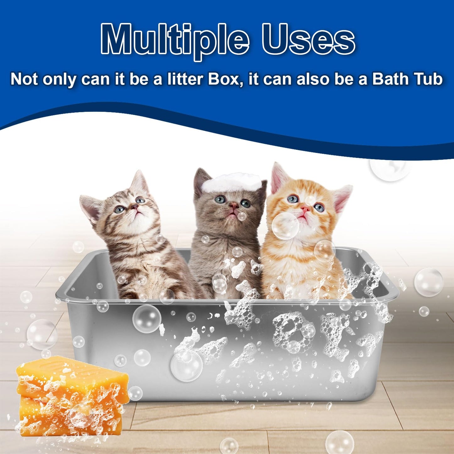 Wideotng 2Pcs Stainless Steel Cat Litter Box, Metal Kitty Litter Box with High Sides, Rust Proof Litter Tray Pan, Pet Toilet for Kitten Rabbit, Non Stick Non Odor, Easy to Clean, 17.5 x 13.5 x 6 in