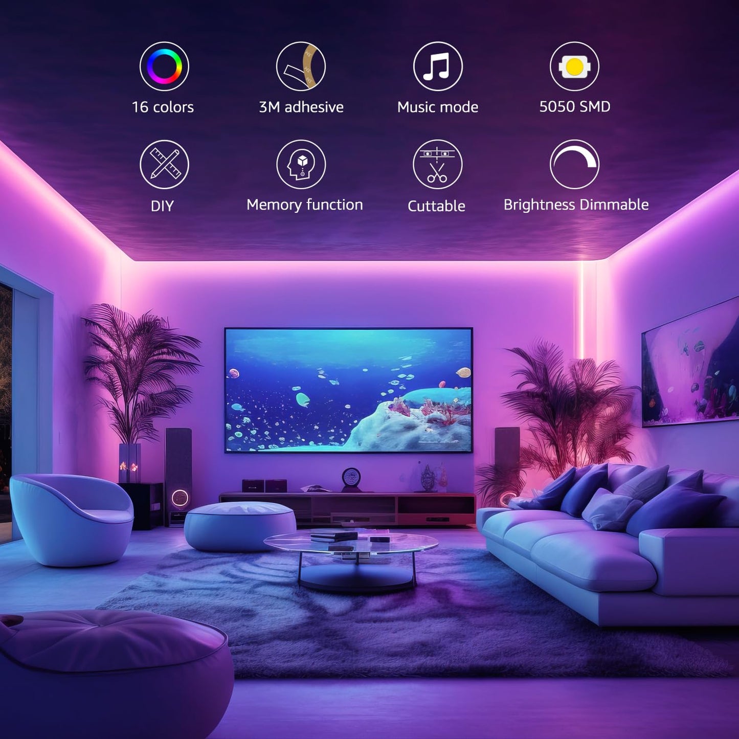 Lepro LED Strip Lights, 65.6ft Music Sync LED Lights Strip with Remote, RGB Color Changing Light Strip for Bedroom, Living Room, Kitchen and More, 32.8ft*2