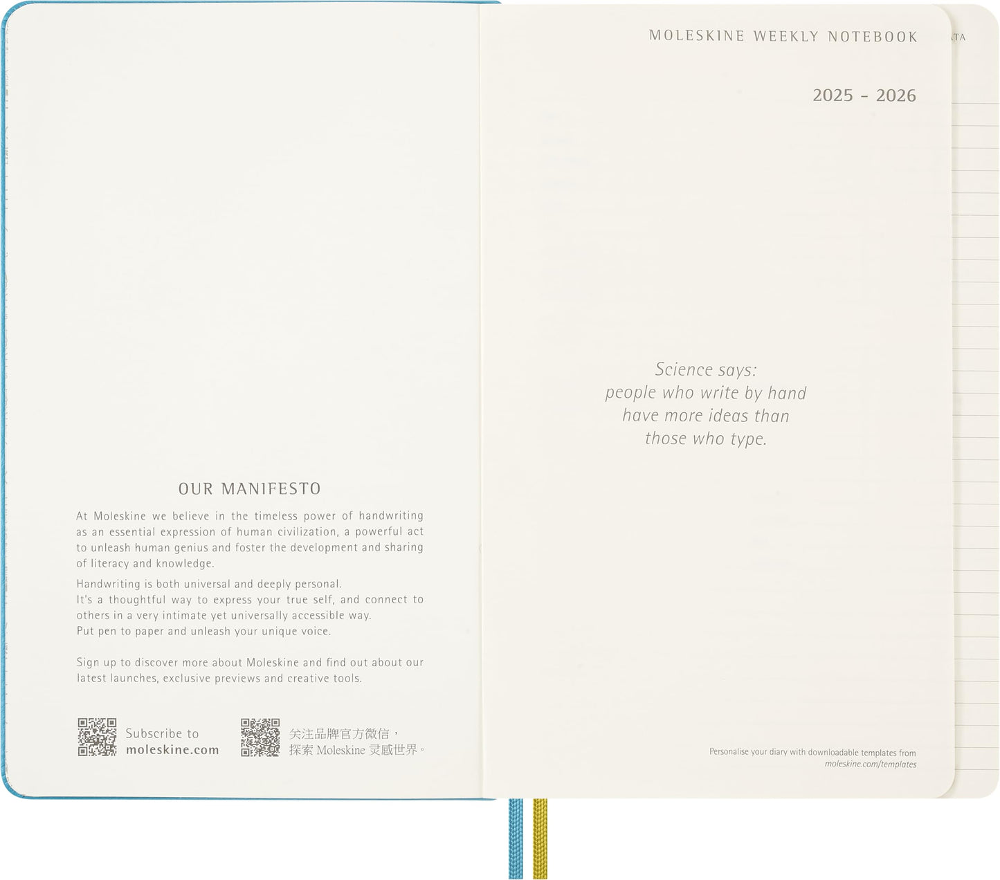 Moleskine Limited Edition Peanuts 'Charlie & Lucy' 18 Month 2025-2026 Weekly Planner, Hard Cover, Large (5" x 8.25"), Reef Blue, 208 pages