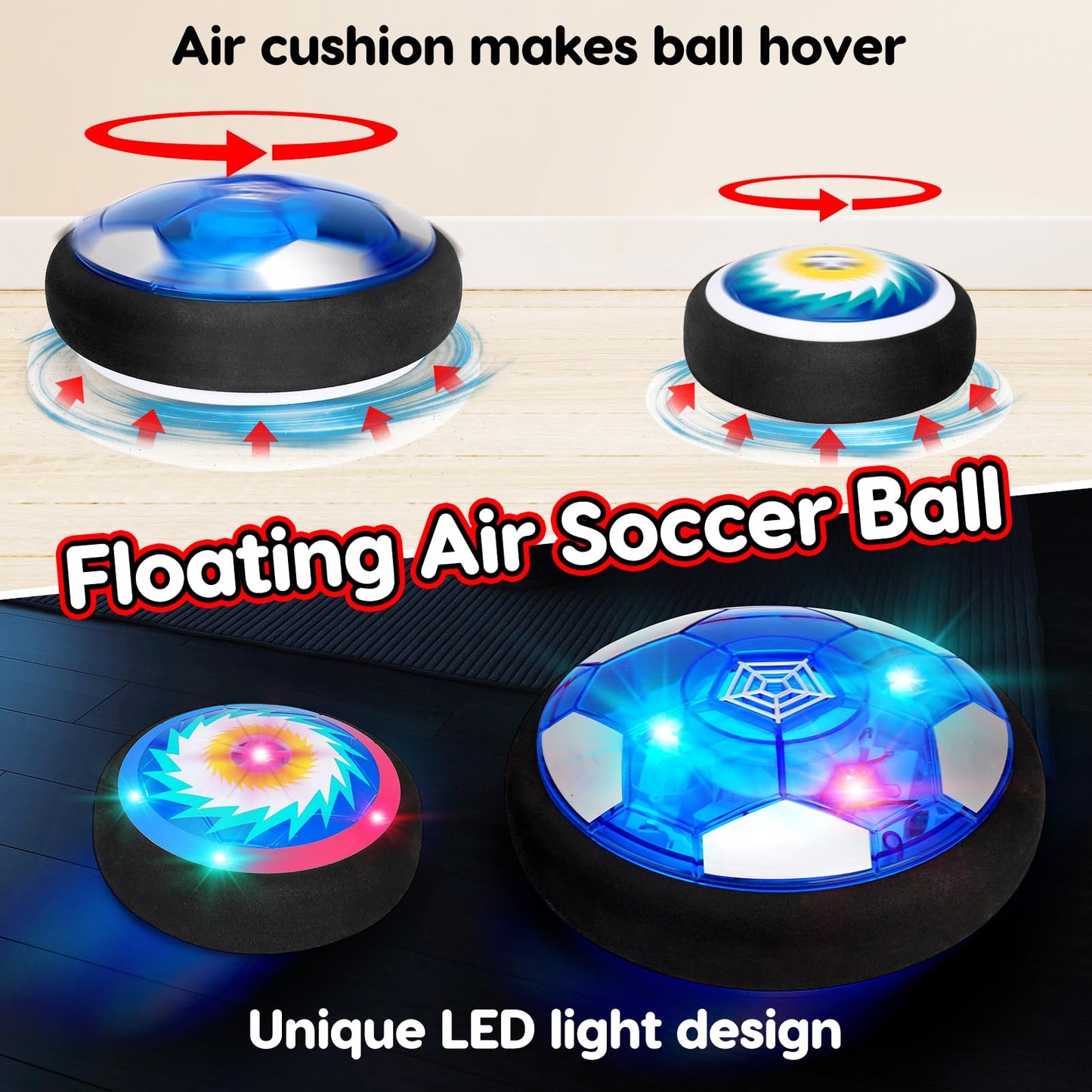 3 in 1 Hover Soccer Ball Toddler Hockey Set with LED Lights Indoor Toys for Kids Soccer Gift for Boys 6-8 8-12 Kids Sports Soccer Games 3 4 5 6 7 8 9 10 Year Old Boy Gift Ideas Birthday Gift