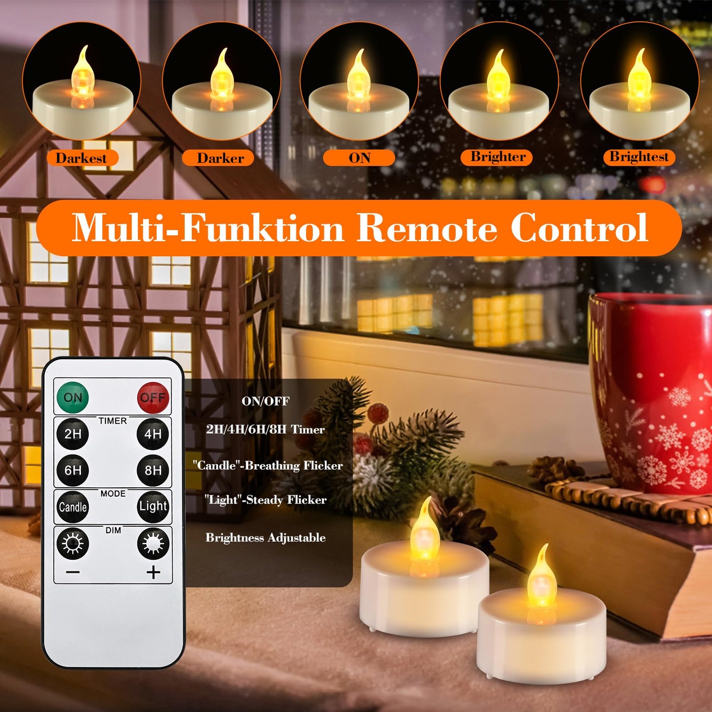 cimetech 24PCs Led Tea Lights with Timer, Electric Flickering Flameless Candles Battery Operated Led Candle Tealights with Remote Control for Halloween Decor & Christmas Decorations