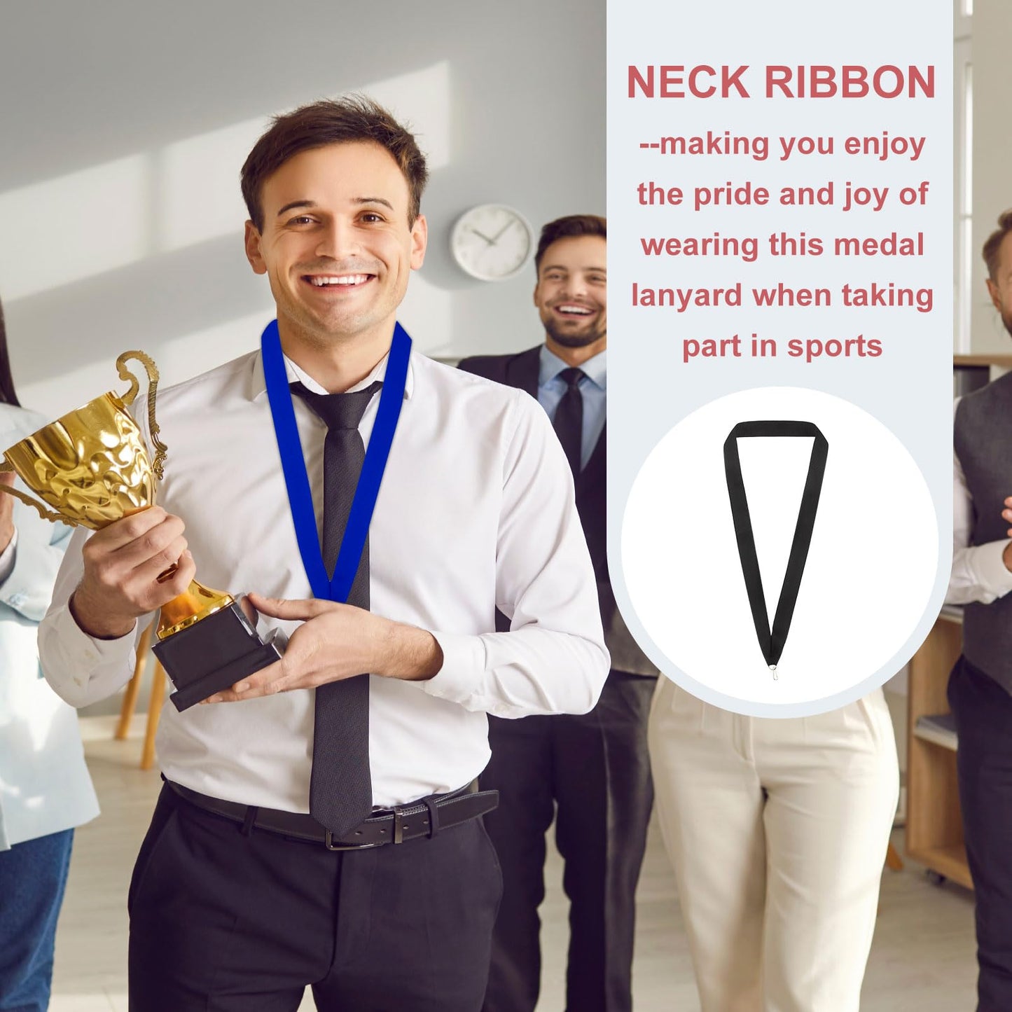 PATIKIL Award Neck Ribbons with Snap Clips, 100 Pack Polyester Medal Lanyards Blank Award Ribbon for Competitions Achievement Sports Party, Black