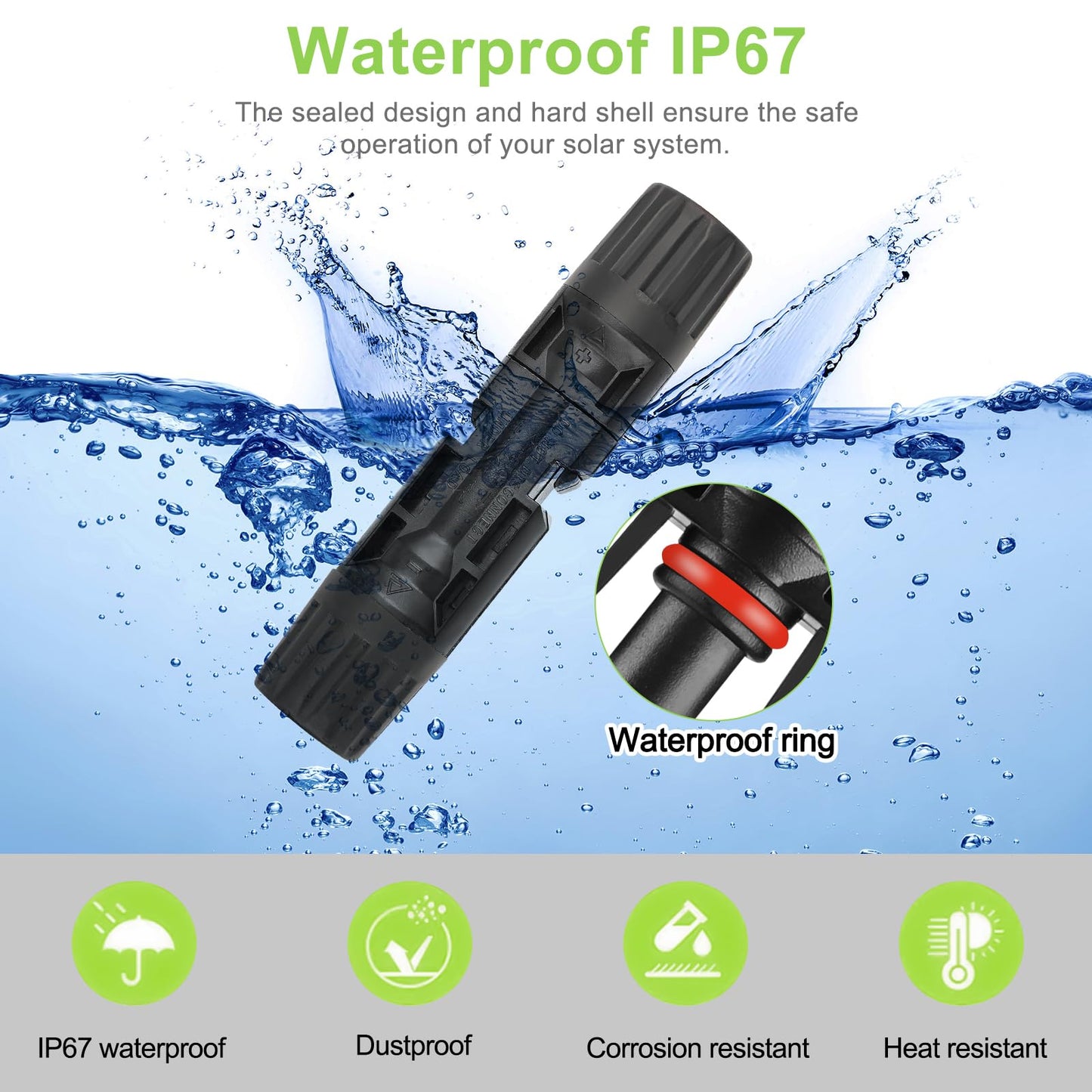 MC4 Solar Connectors 30 Pairs/60pcs Solar Panel Cable Connectors Waterproof IP67 1000V 30A Male/Female Connector with 2 Pack Wrenches