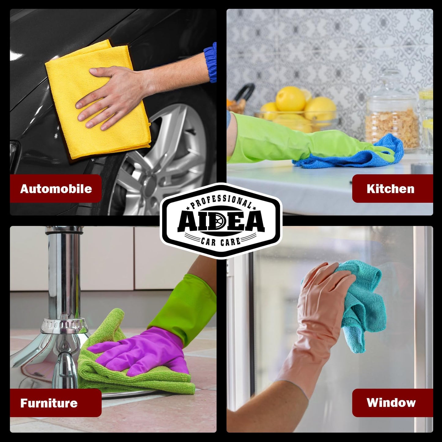 AIDEA Microfiber Cleaning Cloths-150PK, Microfiber Towels for Cars, Premium All-Purpose Car Cloth, Lint-Free Rags, Absorbent Microfiber Cloth for SUVs, House, Kitchen, Window-12×12"
