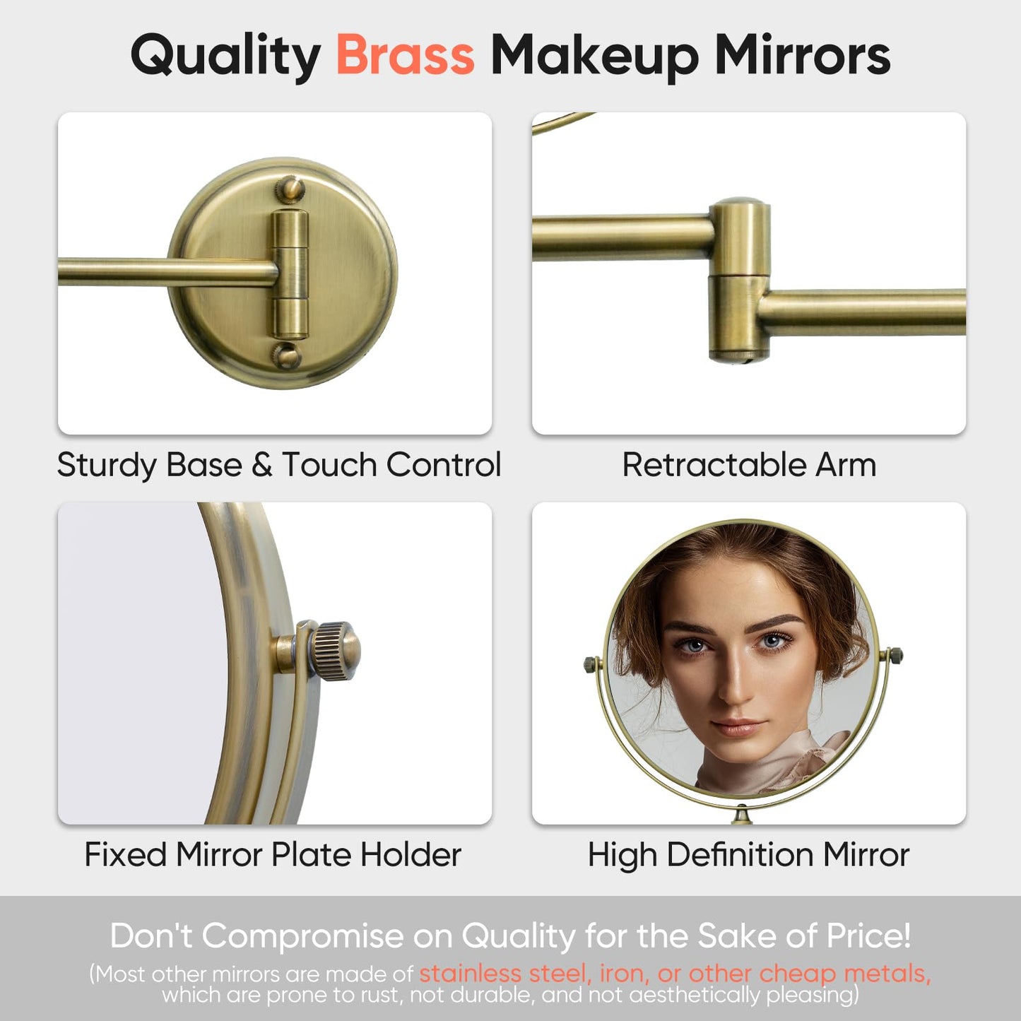 GuRun 8 Inch Antique Dual Sided Wall Mount Makeup Mirror with 10x Magnification,Bronze Finish M1306K(8in,10x)