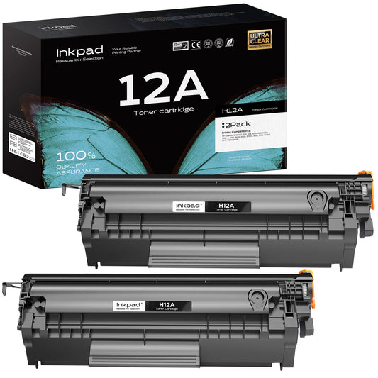 12A Toner Cartridge Replacement for HP 12A Q2612A, Compatible with HP LaserJet 1010 1012 1015 1018 1020 1022 3050 3052 3055 Printers (Black, 2-Pack, High Yield)