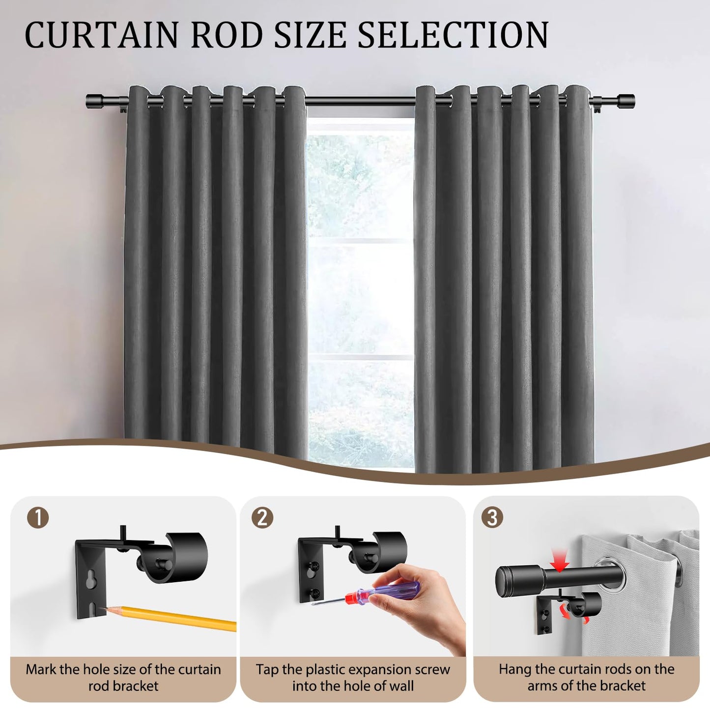 2 pack 1 Inch Diameter Curtain Rod for Windows 84-120 Inch Extra Long Matte Black Curtain Rods with Brackets Adjustable Pole Heavy Duty Curtains Rod for Patio Kitchen Bedroom Living Room Outdoor