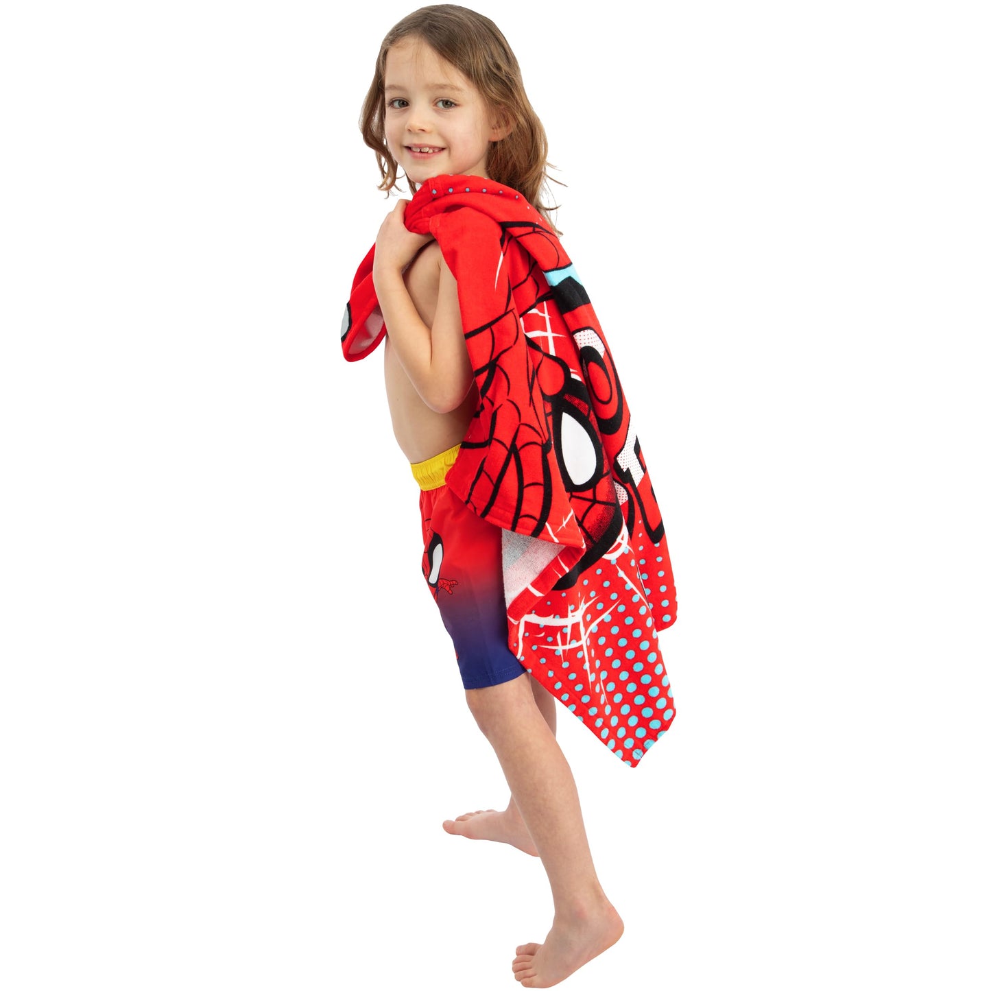 Marvel Spiderman Boys Beach Towel, Wearable Pool Swimming Towel, Wrap Hooded Towels for Kids, Kids Bath Towels, Red One Size