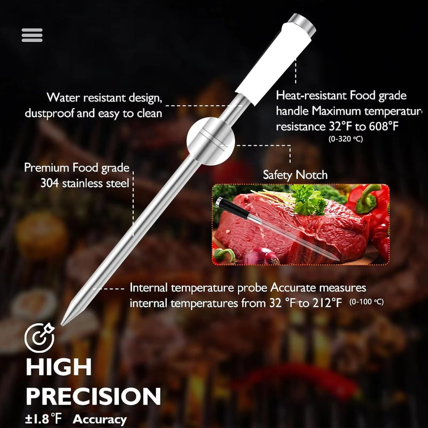 Meat Thermometer Smart Cordless | 656FT Range, Waterproof, Ultra-Thin Probe | Perfect for Grilling Smoking Oven Air Fryer | Cook Turkey Steak Beef Lamb Candy with Precision, Canadian BBQ Essential