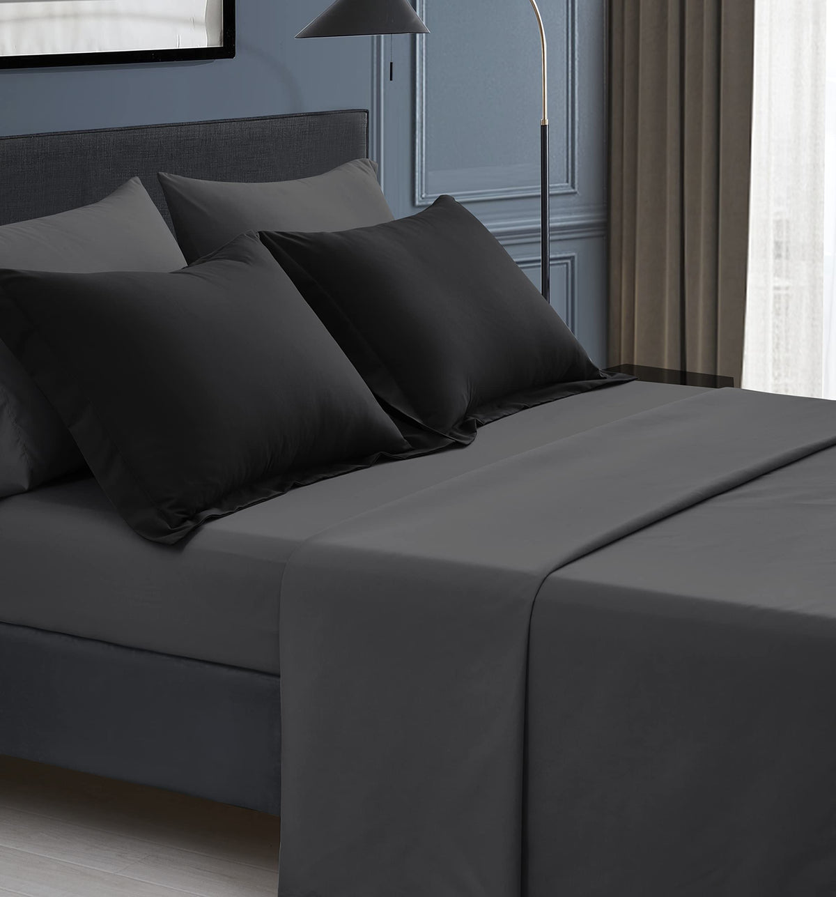 Maple&Stone Double Bed Comforter Set, 7 Pieces Bed in a Bag Double/Full with Comforter, Sheets, Pillowcases & Shams, Bedding Set Double, Black