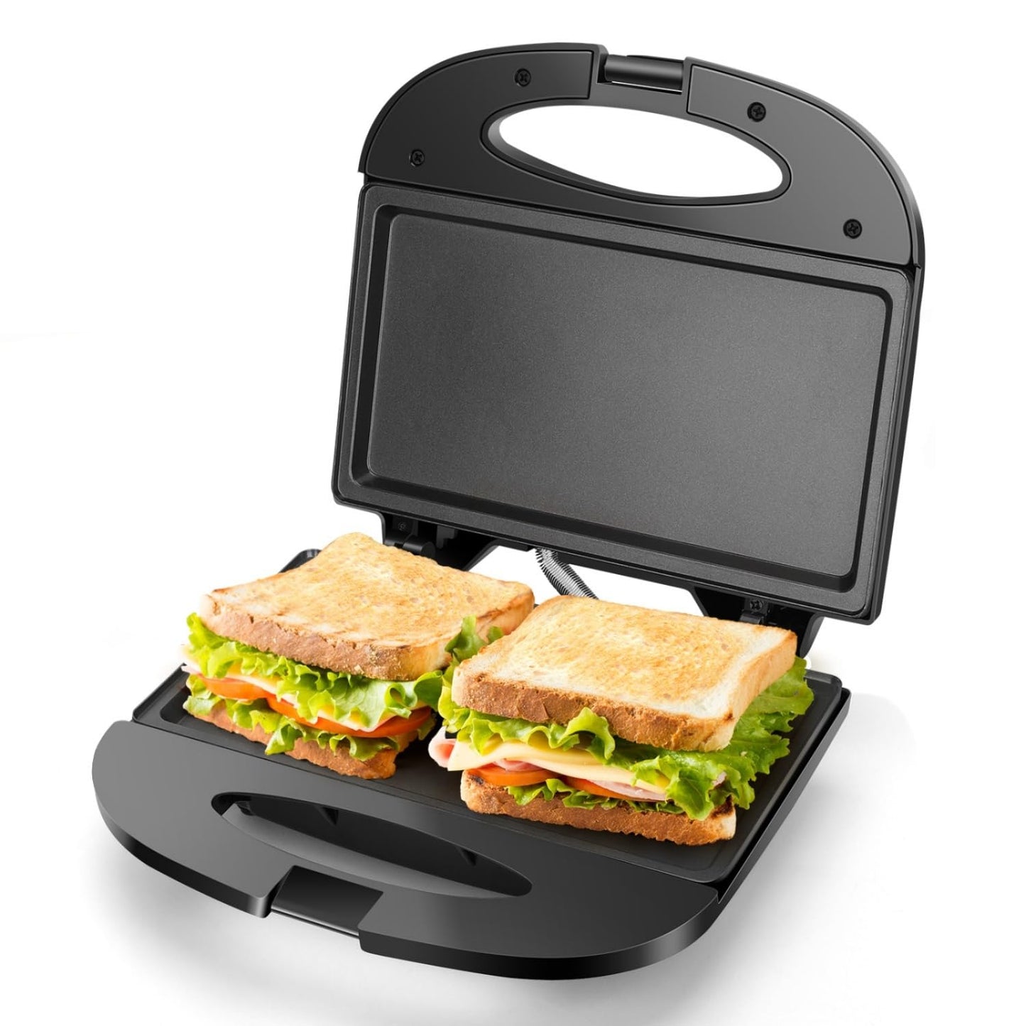 Aigostar Sandwich Maker with Non-stick Deep Grid Surface for Egg, Ham, Steaks Compact Electric Grill Black, ETL Certificated, Roy