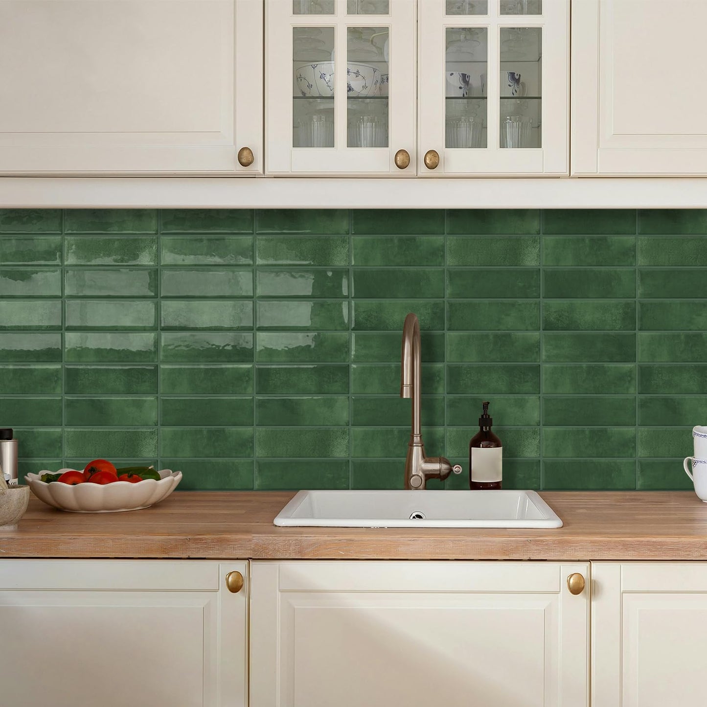 DEWOO Peel and Stick Backsplash Self Adhesive Wall Tiles for Kitchen Bathroom,Mint Green Rectangle 10-Sheet, (12"x 12")
