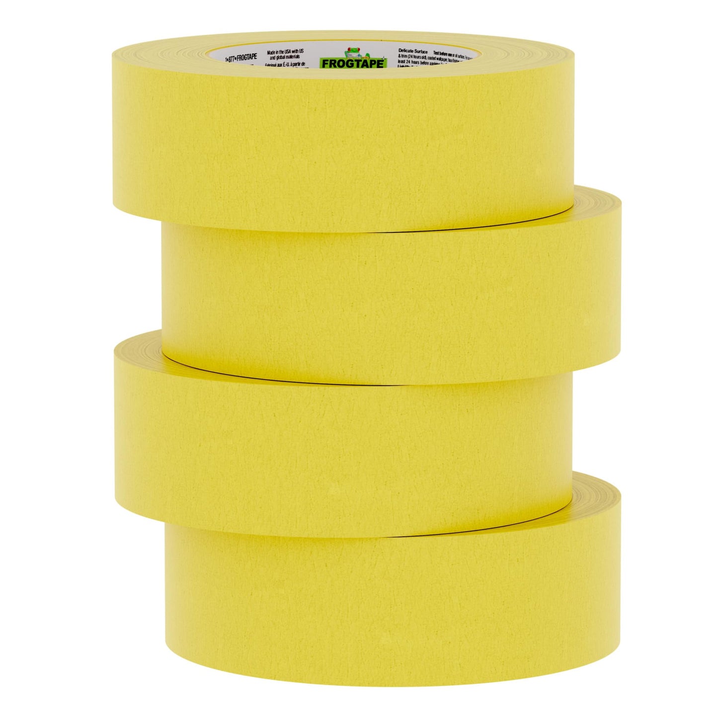 FrogTape Delicate Surface Painters Tape with PAINTBLOCK, 1.5 Inch Wide (1.41 in. x 60 Yds), Low Adhesion, Ideal for Freshly Painted Walls, Trim & Surfaces, Yellow, 4 Rolls (240662)