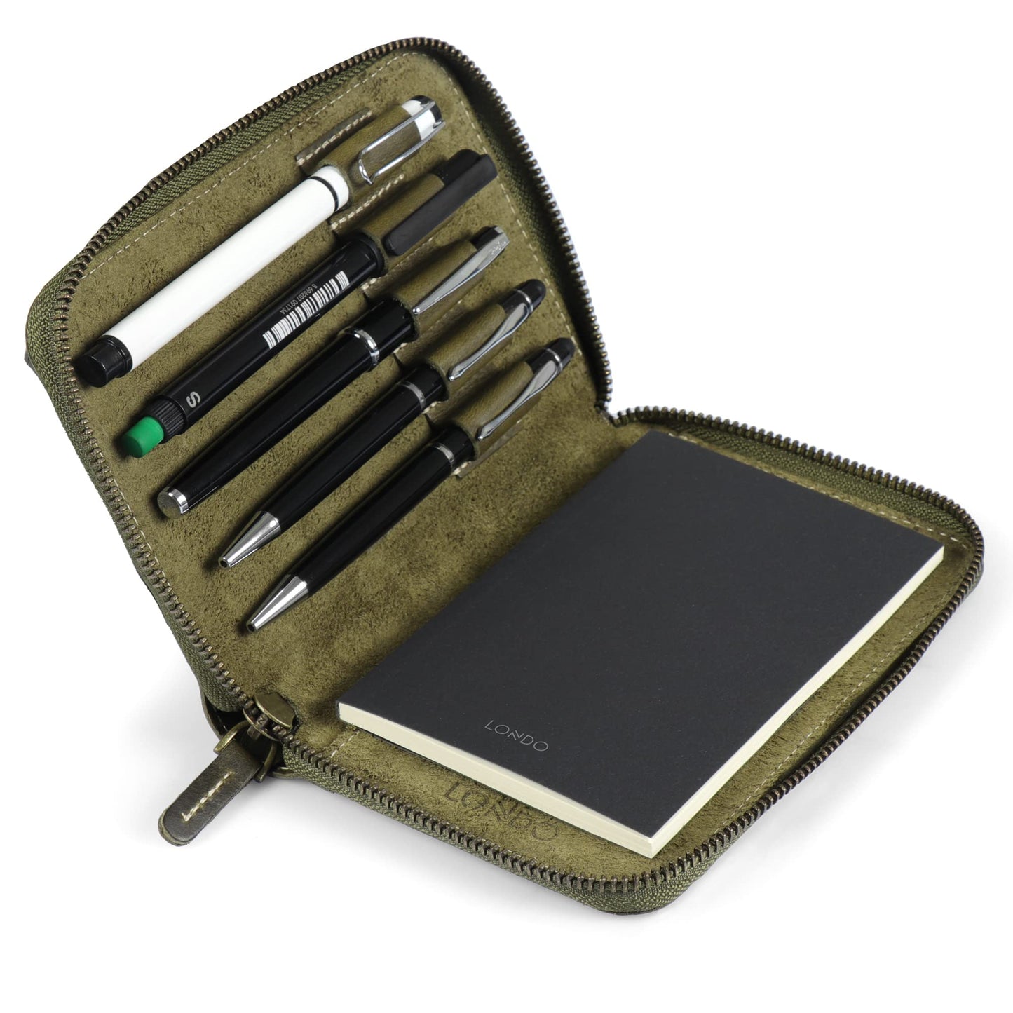 Londo Genuine Leather Padfolio with Pencil Holder Notepad and Zipper Closure (Green)
