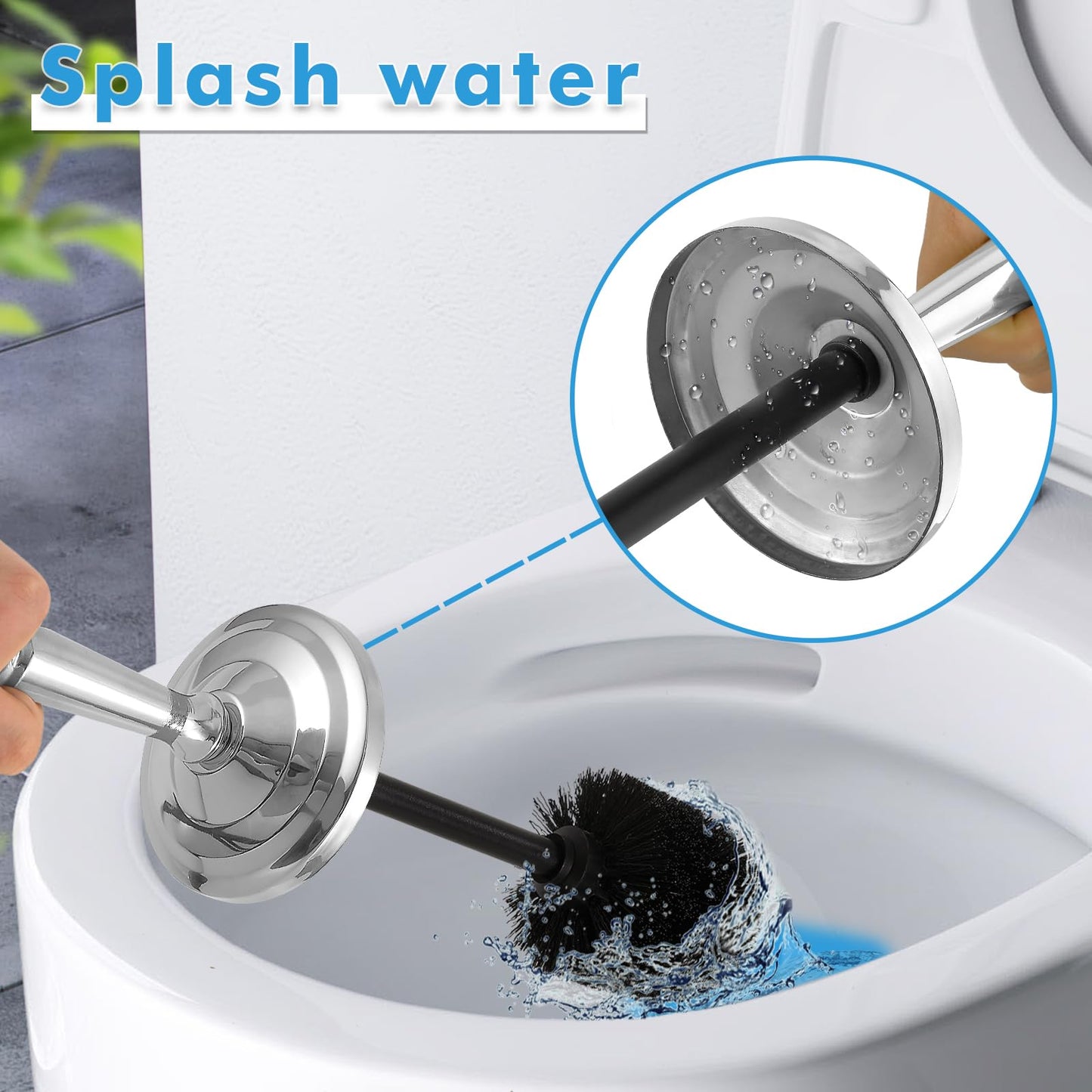 Chrome Toilet Brush and Holder Set, Stainless Steel Toilet Brush for Bathroom,Heavy Duty Toilet Bowl Brush and Holder,Deep Cleaning Modern Toilet Cleaner Brush -Space Saving, Covered Brush