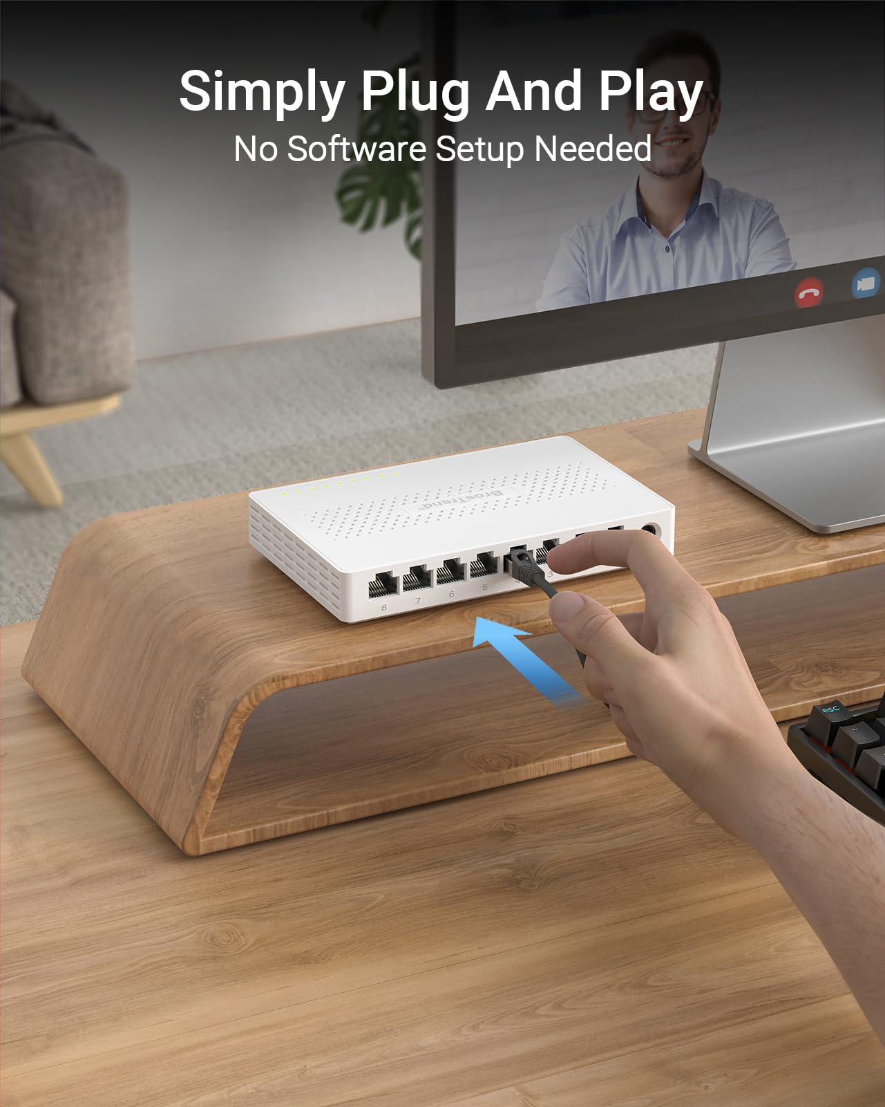 BrosTrend 8 Port 2.5G Network Switch, Unmanaged Ethernet Switch Multi-Gigabit, Ideal for Game Console NAS PC, Plug & Play 2.5Gbps Ethernet Splitter, Fanless, Desktop / Wall-Mount, Lifetime Protection