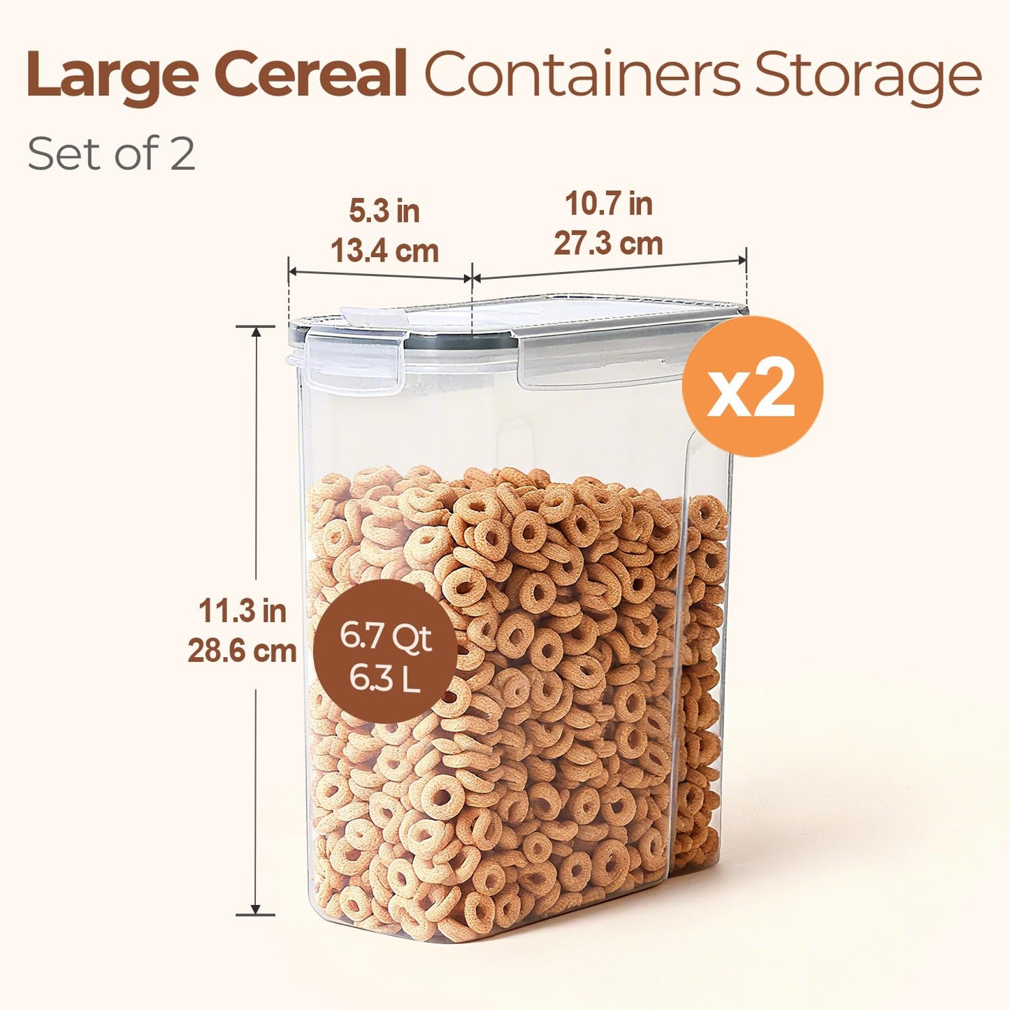 ComSaf 6.3L Cereal Storage Container Set of 2,Food Grade Airtight Plastic Storage Container,Large Cereal Dispenser Pantry Organization and Canister for Rice, Pasta, Sugar & Flour,Ideal for Home Cooks