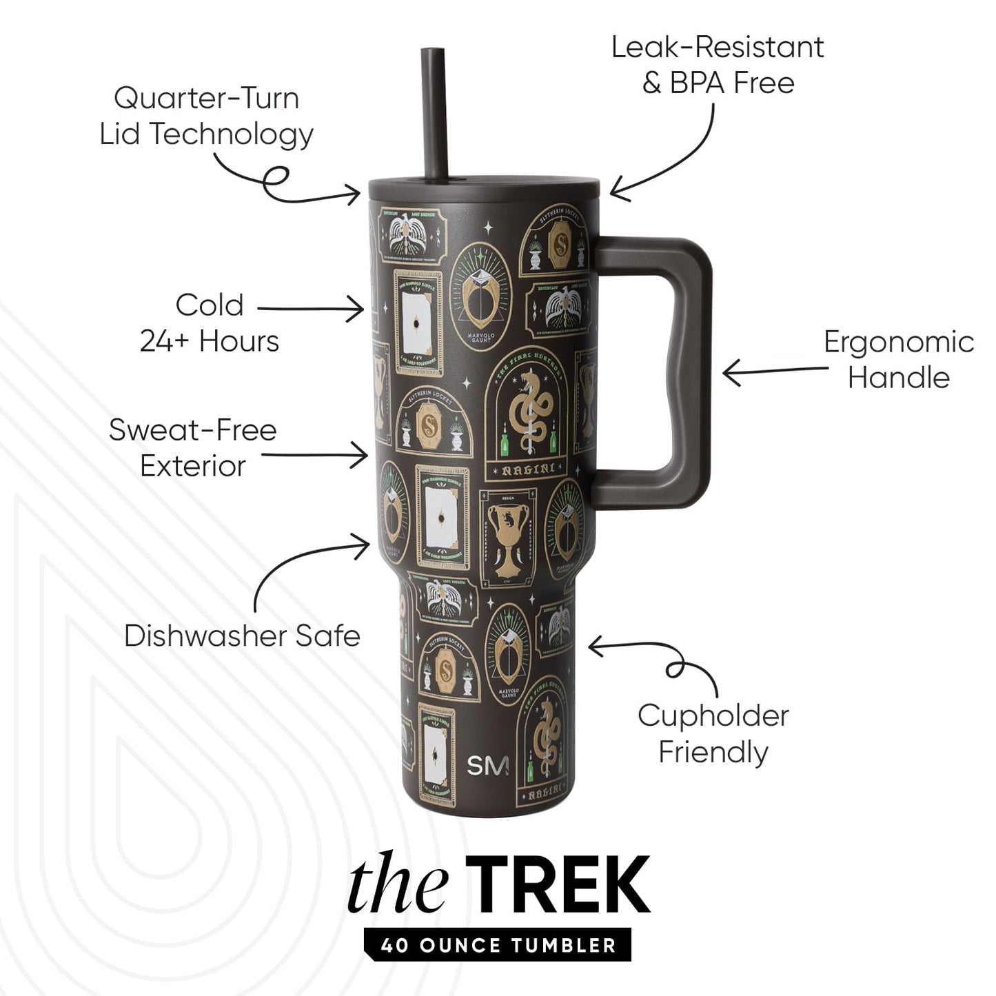 Simple Modern Harry Potter 40 oz Tumbler with Handle and Straw Lid | Insulated Reusable Stainless Steel Water Bottle Travel Mug | Gift for Women Men Him Her | Trek Collection | 40oz | Dark Arts
