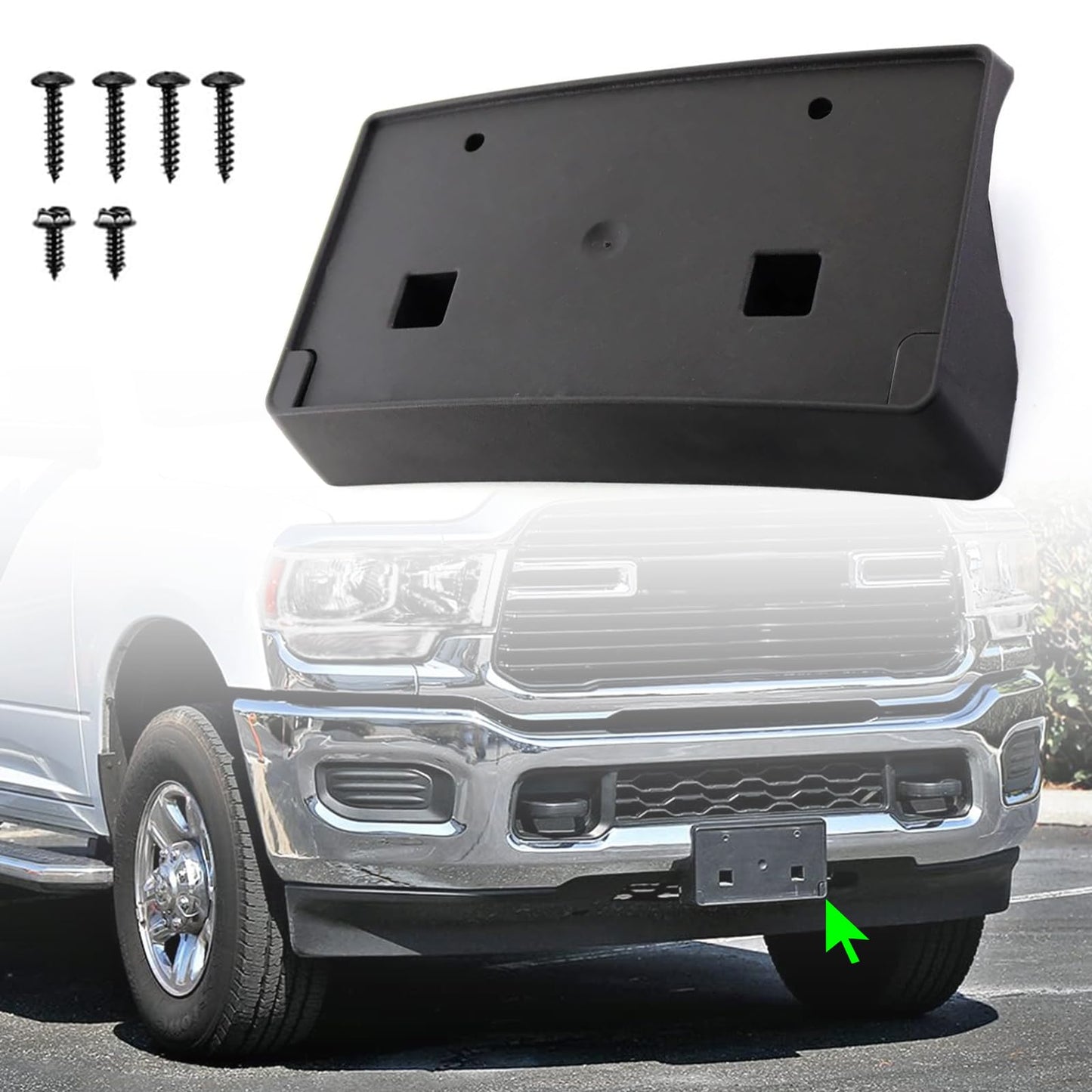 Front License Plate Frame for Dodge Ram 2500/3500 / 4500/5500 2019 2020 2021 2022 2023 2024 2025 Front Bumper License Plate Holder Mounting Bracket Cover Replace # 68362197AA CH1068166