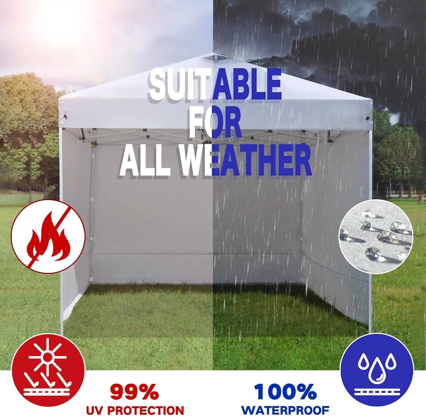 Canopy Sidewalls 10 x 10 ft, 3PCS Sunwalls with 210D Oxford Cloth, UV Protection and Waterproof, Suits Pop-up Tent/Instant Canopy/Commercial Canopy, White Sidewall Only (Blue/White)