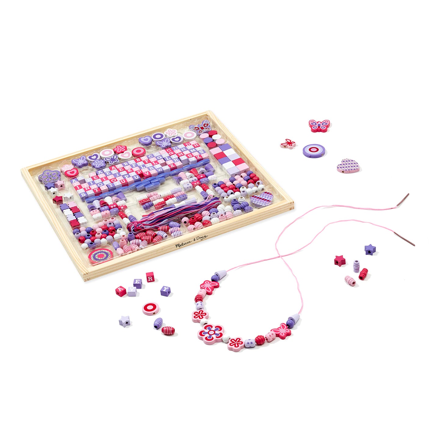 Melissa & Doug Sparkle & Shimmer Wooden Bead Set: 340 Beads and 12 Laces for Jewelry-Making