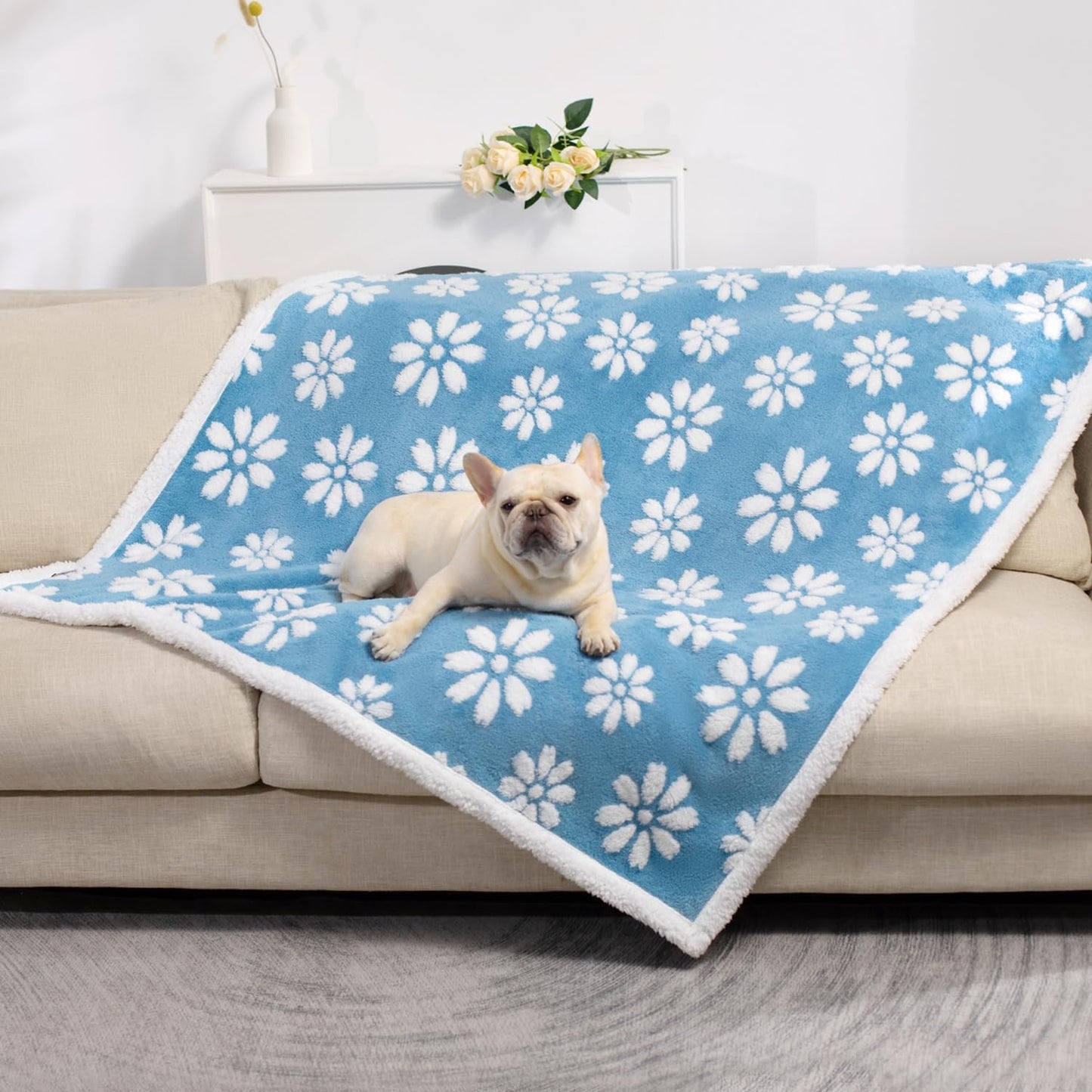 Yaning Waterproof Blanket for Dog Cat or Adult, Cute 3D Textured Flower Dog Blanket for Bed Couch Sofa, Soft Liquid Pee Proof Pet Furniture Protector, 60"x80", Blue