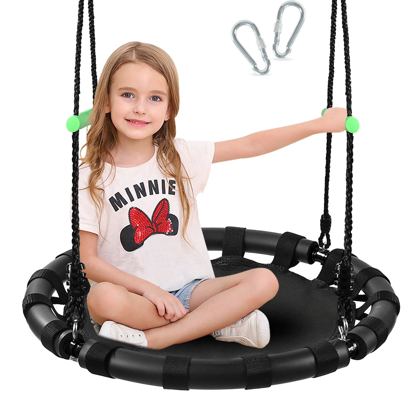TBMLC 24-Inch Diameter Tree Swing- 1 Inch Diameter,1MM Thick Sturdy Steel Frame with Thick Foam Pipe Cover and Durable PP Mat - Perfect for Outdoor Fun and Relaxation (24 inch Diameter, Black)