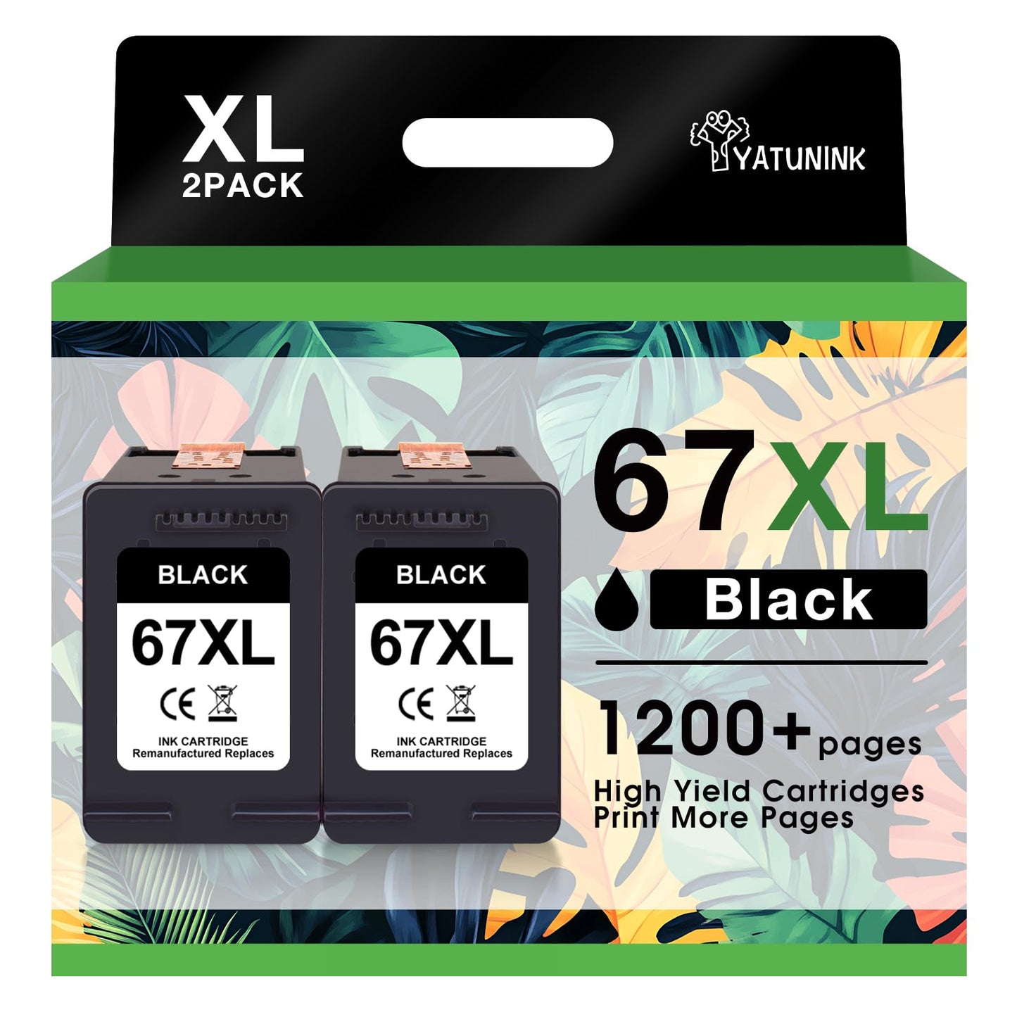 YATUNINK 67XL Black Ink Cartridge Compatible for HP Ink 67 67 Black Ink Cartridge Works with Envy 6458 6400 6055e 6455e 6000 DeskJet 4155e 4155 2755e 2755 2700 Printer (2 Black)