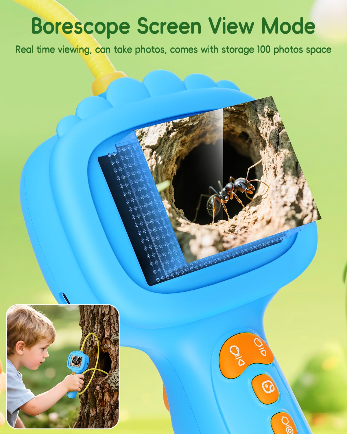 Borescope Snake Camera with Light for Kids, Outdoor Educational STEM Toys, Science Gifts for 5 Year Old Boy, Camping Nature Activities, Best Birthday Gift for Boys, Girls Ages 5,6,7,8,9 Blue