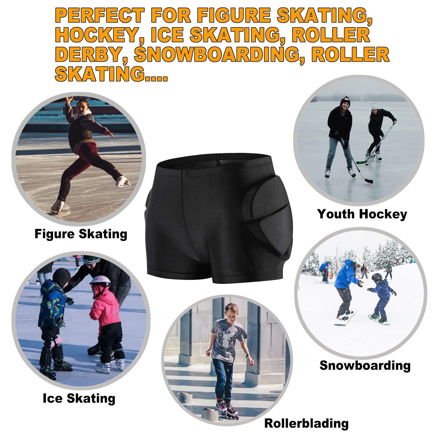 RANDDER Kids Butt Pad Shorts for Skating Snowboarding Ski Hockey, Hip Tailbone Protective Padded Shorts for Youth Child