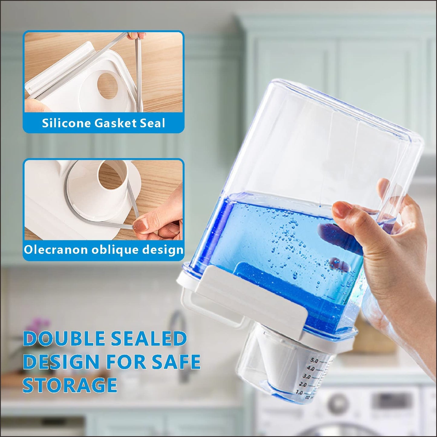 [3 Pack] Liquid Laundry Detergent Dispenser for Laundry Room Organization and Storage, 61oz Large Capacity Laundry Soap Containers with 12 Removable Labels, BPA Free & PET Plastic Clear