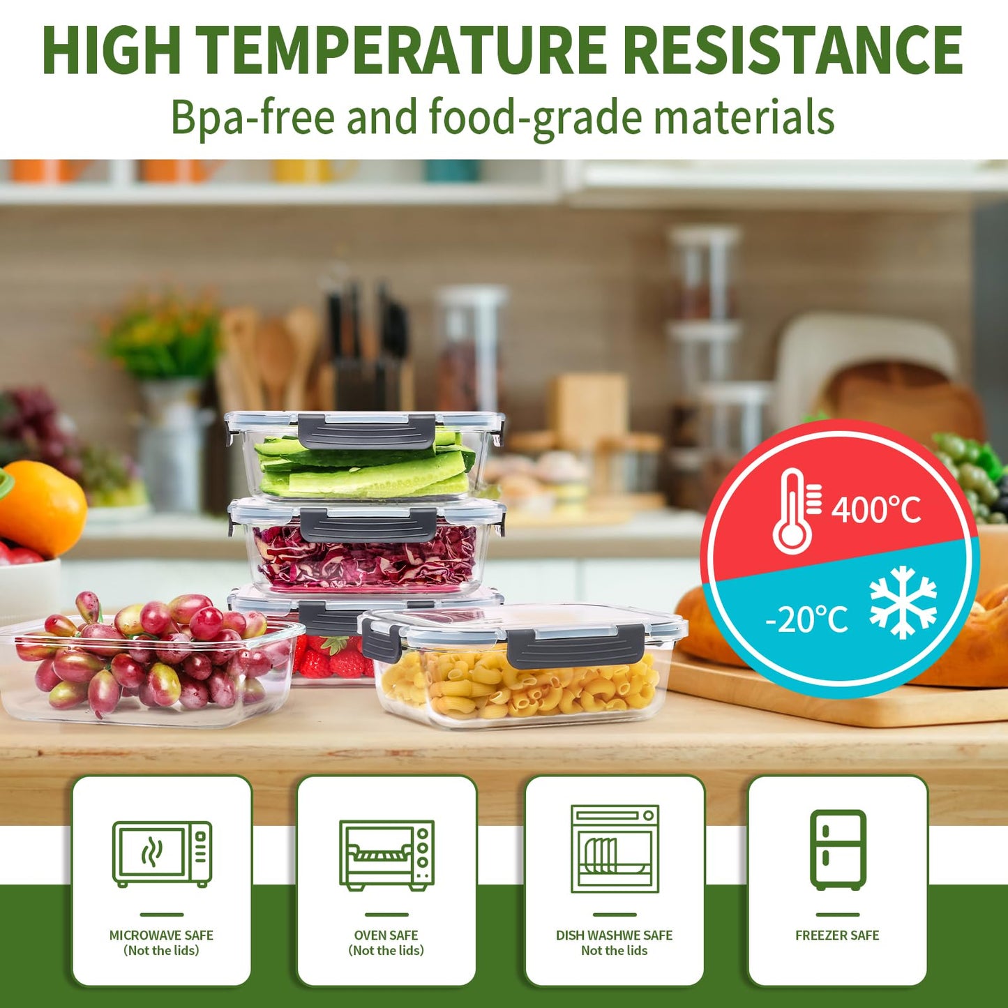 Skroam 5-Packs 36OZ Glass Food Storage Containers with Lids Airtight, Glass Meal Prep Container for Lunch, Pantry Organizers and Storage, Glass Lunch Boxes for Freezer to Oven Safe, Leak Proof