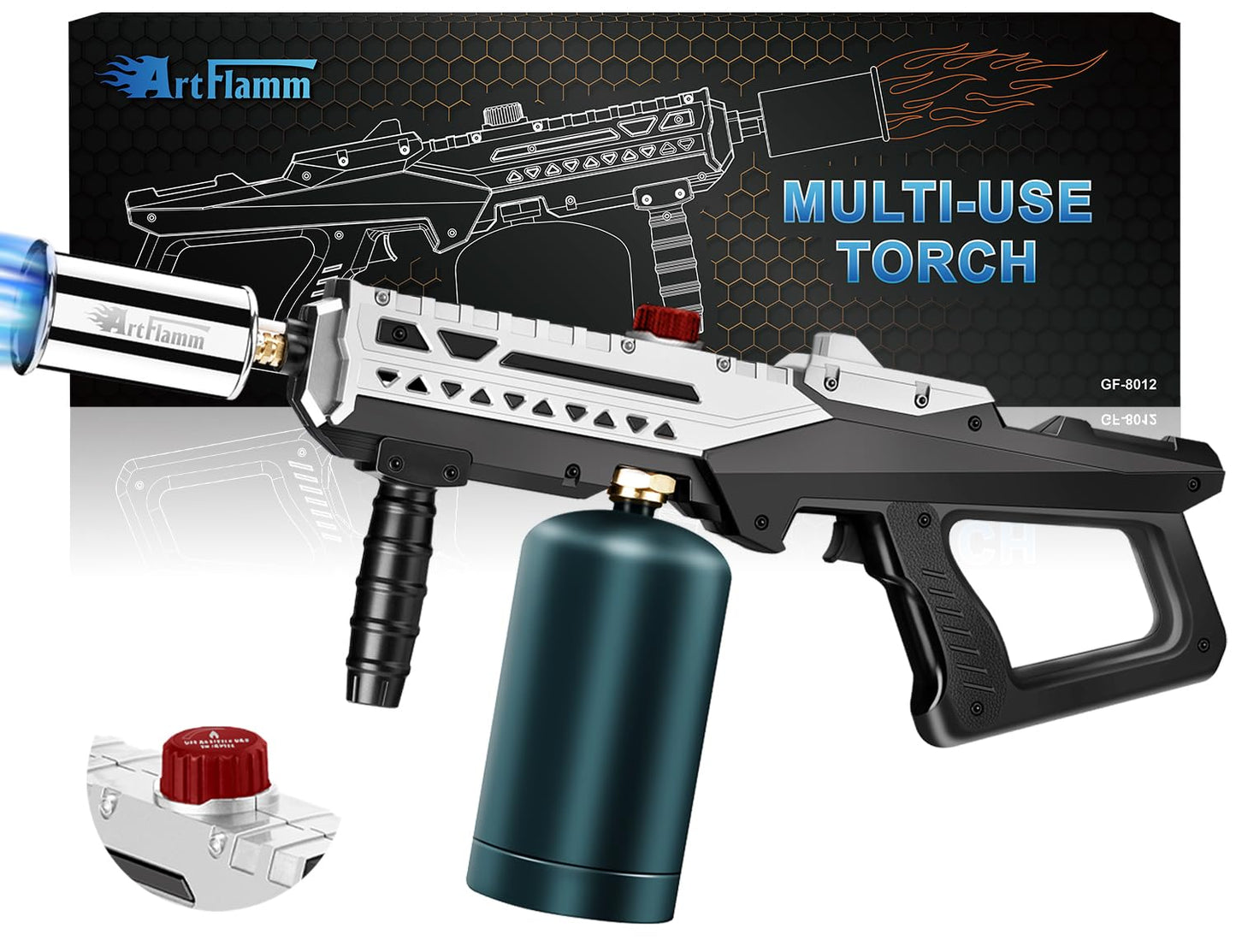 ARTFLAMM Propane Torch Gun, Powerful Grill & Cooking Blow Torch, Propane Torch Head with Igniter, Adjustable Flamethrower for BBQ, Campfire, Gas Welding Equipment(Tank Not Included)